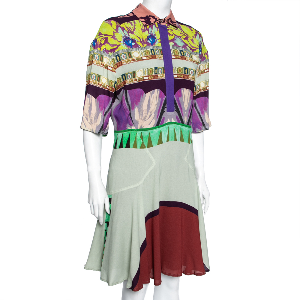 

Etro Multicolor Printed Crepe Short Sleeve Dress