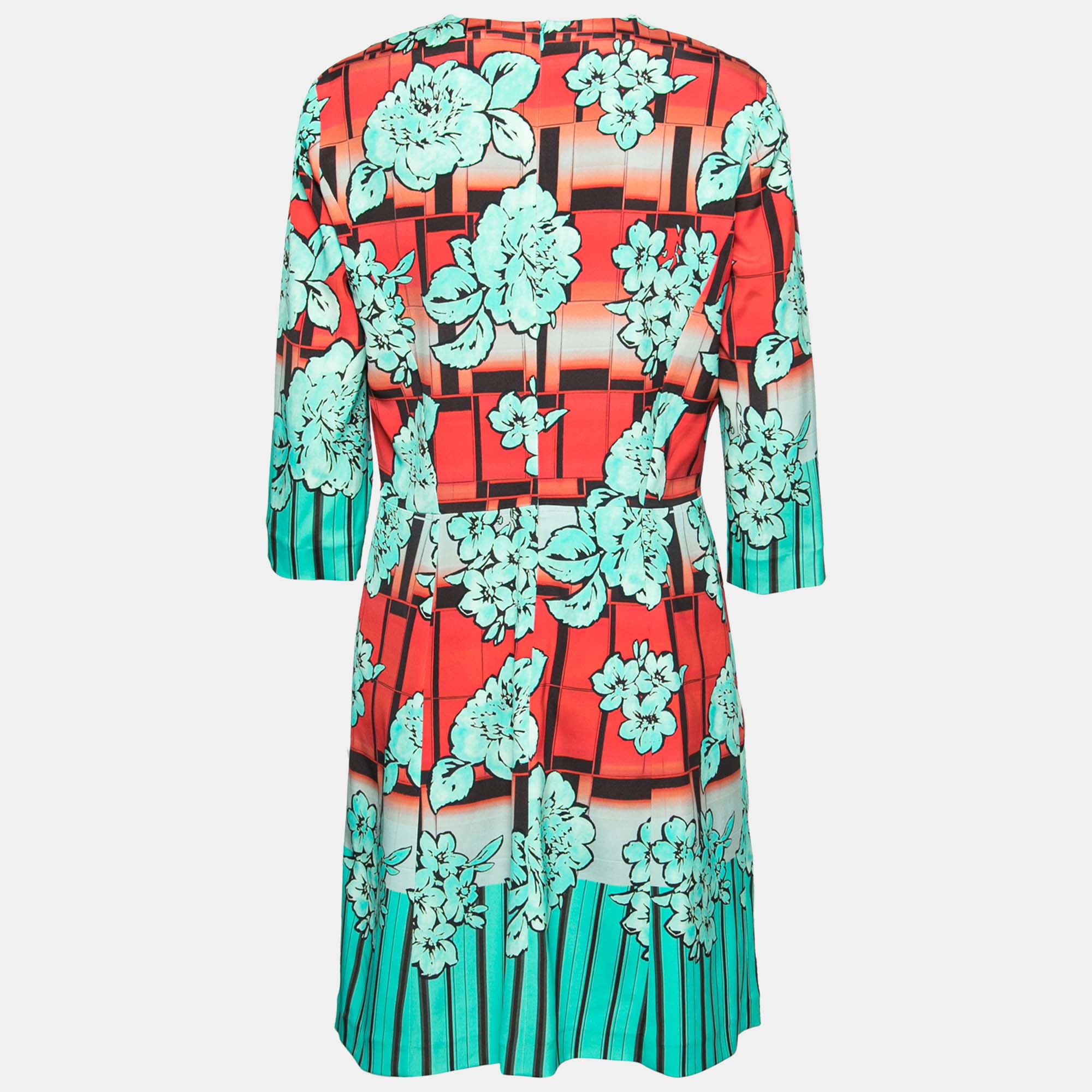 

Etro Blue & Orange Floral Printed Crepe Shift Dress