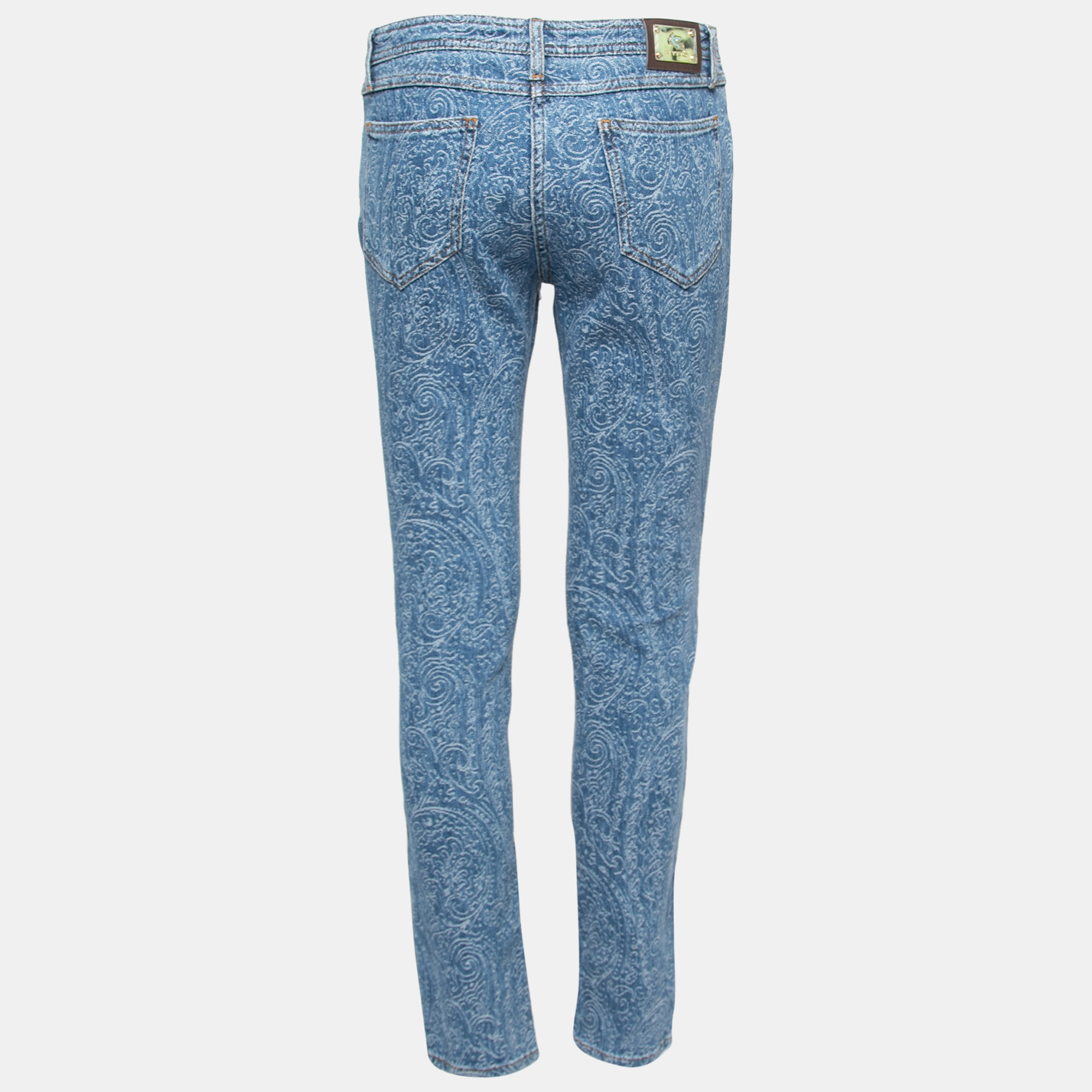 

Etro Blue Paisley Print Denim Slim Fit Jeans