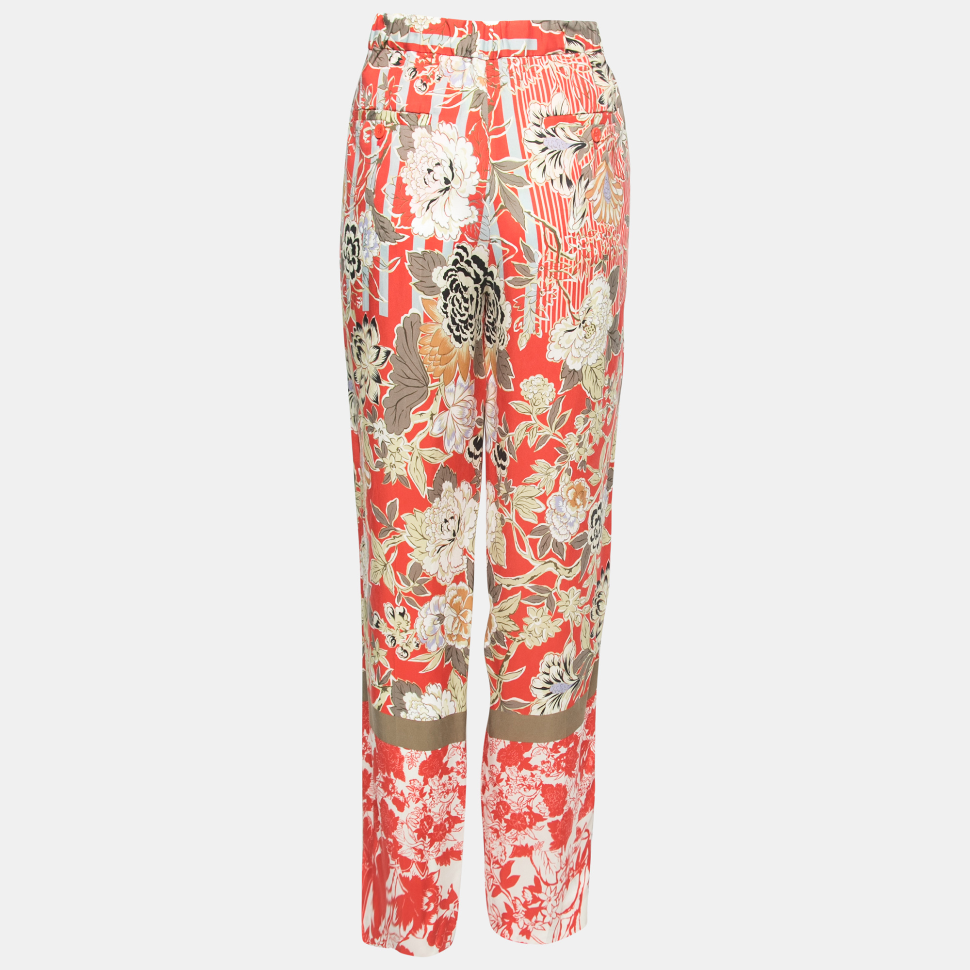 

Etro Multicolor Floral Printed Crepe High Waist Trousers