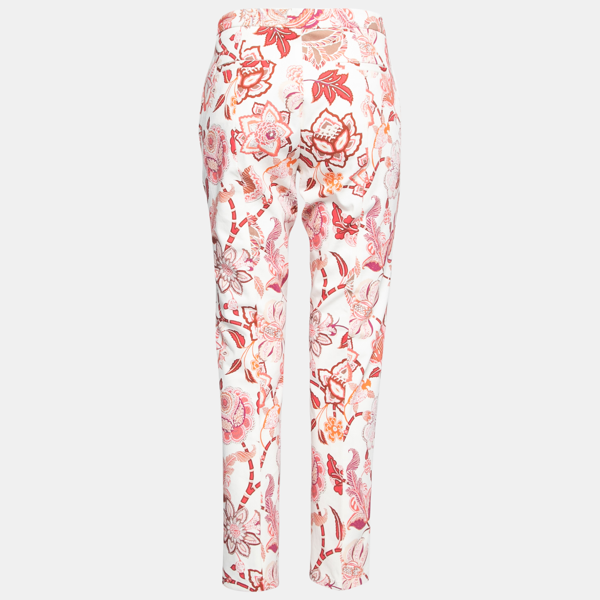 

Etro Off White Floral Printed Stretch Cotton Trousers