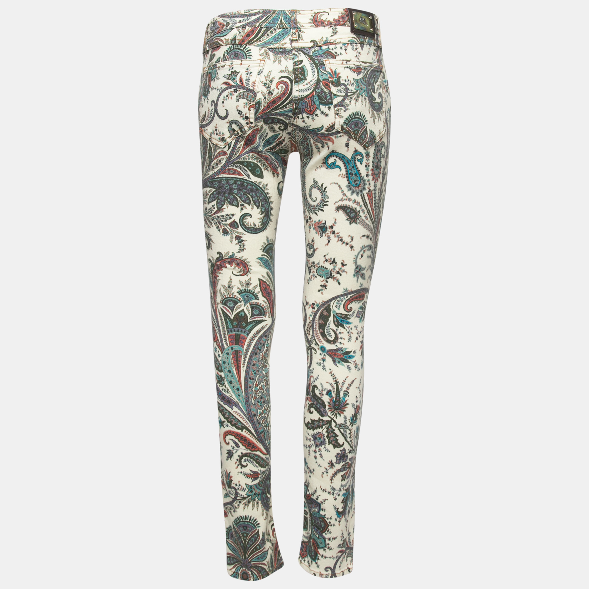 

Etro Multicolor Washed Denim Paisley Printed Slim Fit Jeans