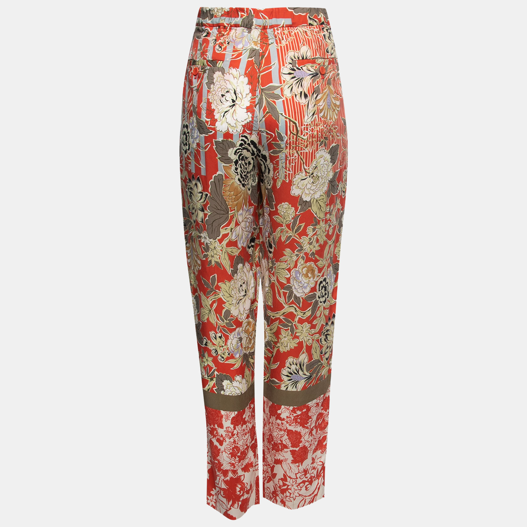 

Etro Red Floral Printed Silk Trousers