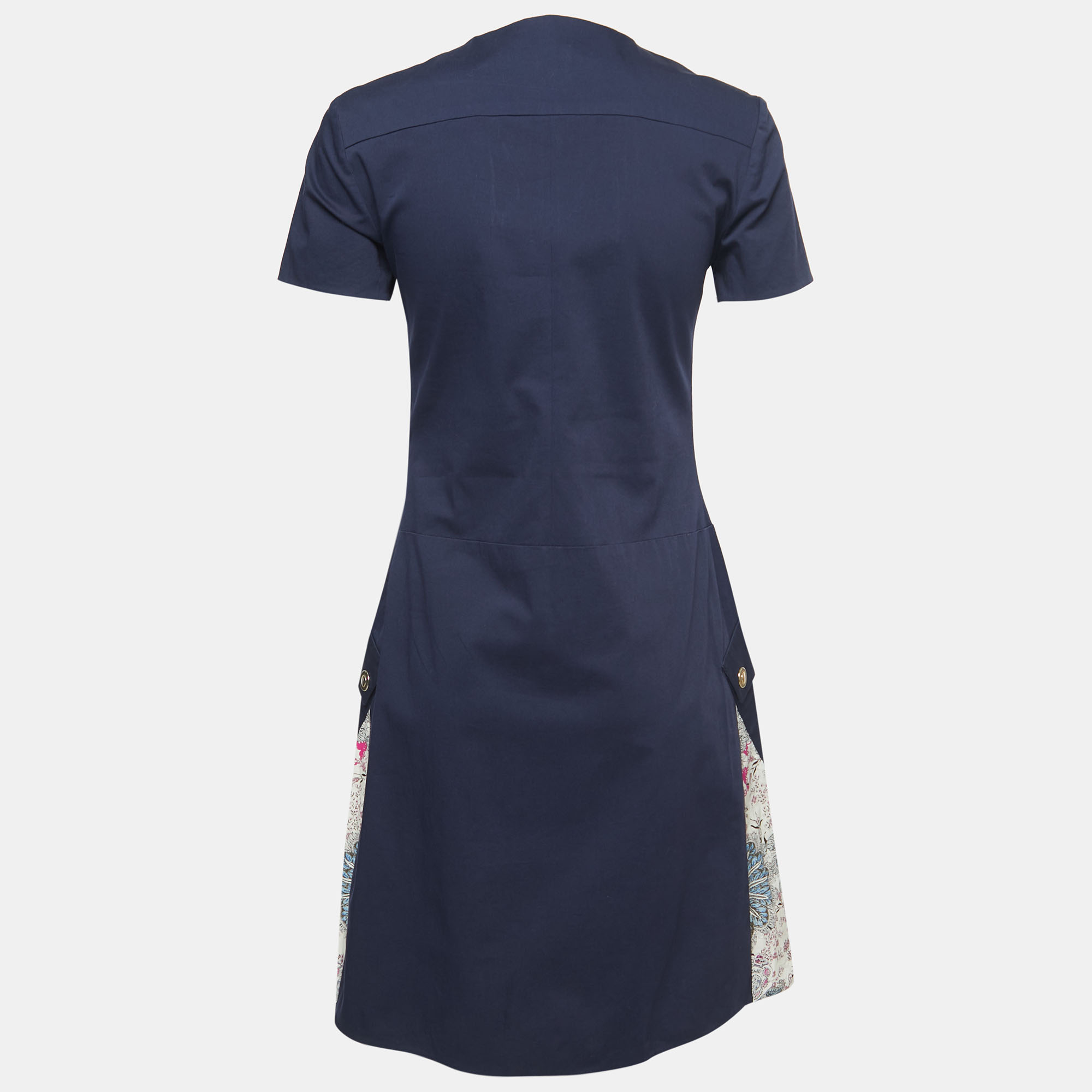 

Etro Navy Blue Printed Cotton Box Pleat Dress