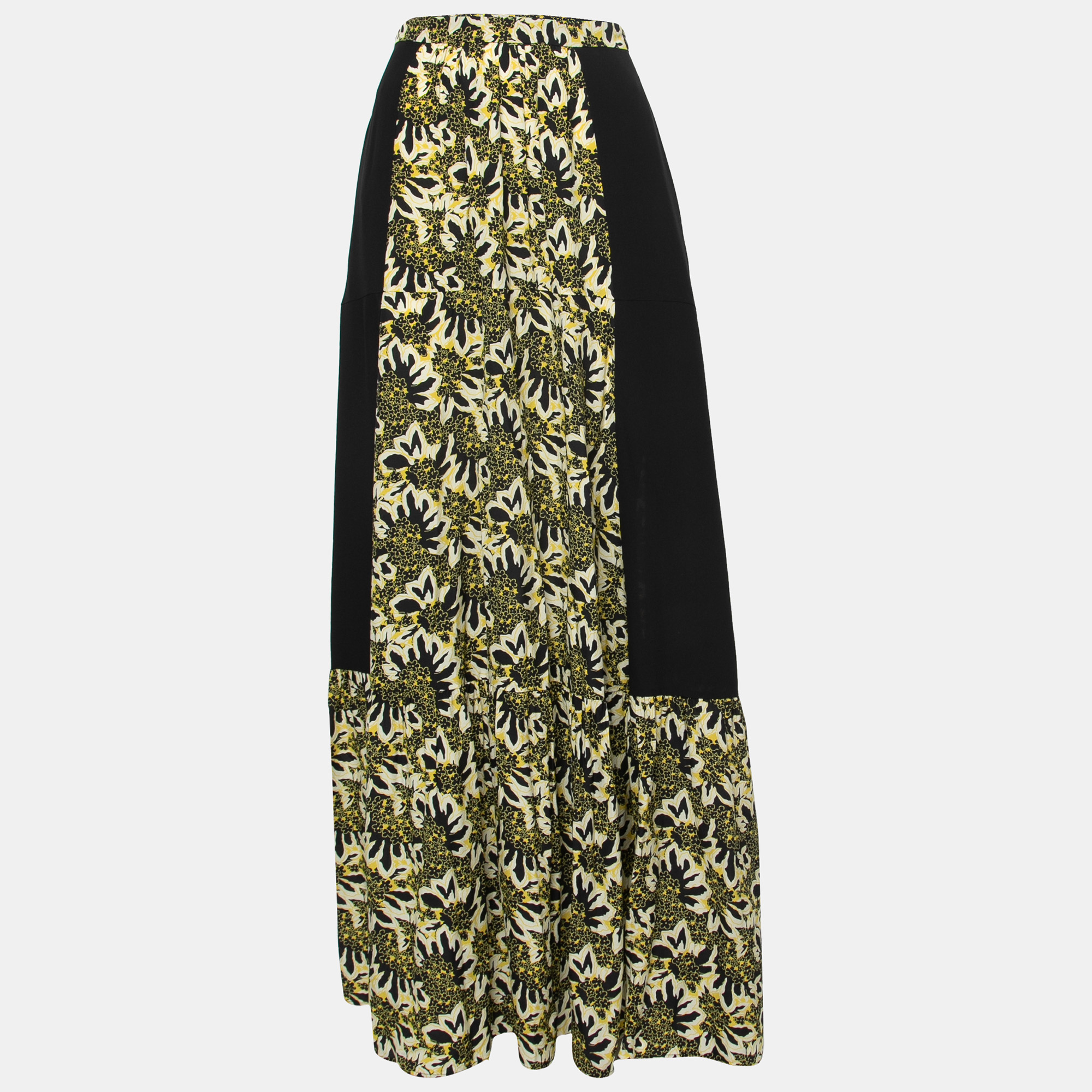 

Etro Black Floral Printed Silk Maxi Skirt