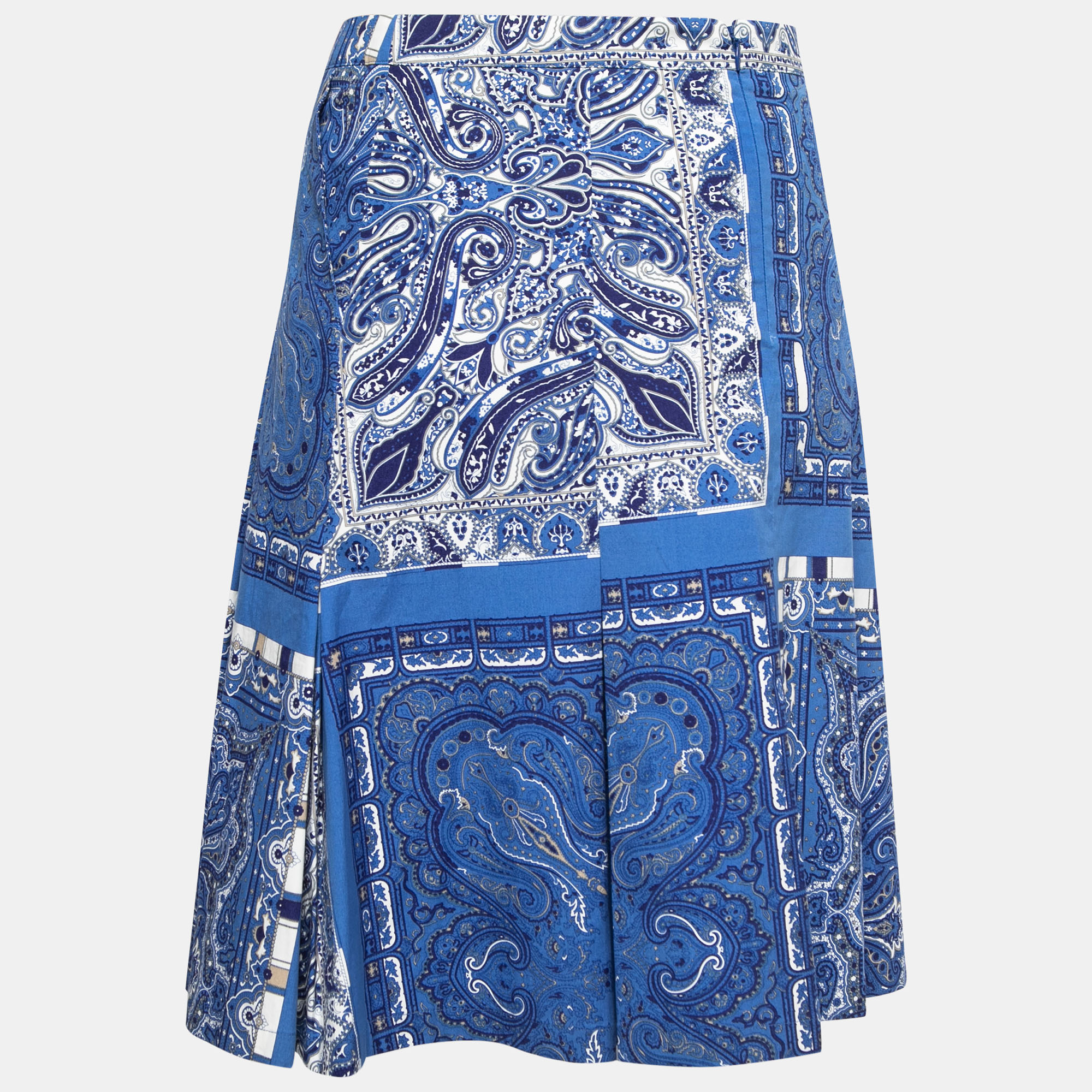 

Etro Blue Paisley Printed Cotton Knee Length Skirt