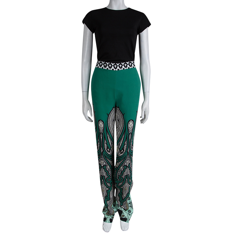 

Etro Green Printed Silk Wide Leg Trousers
