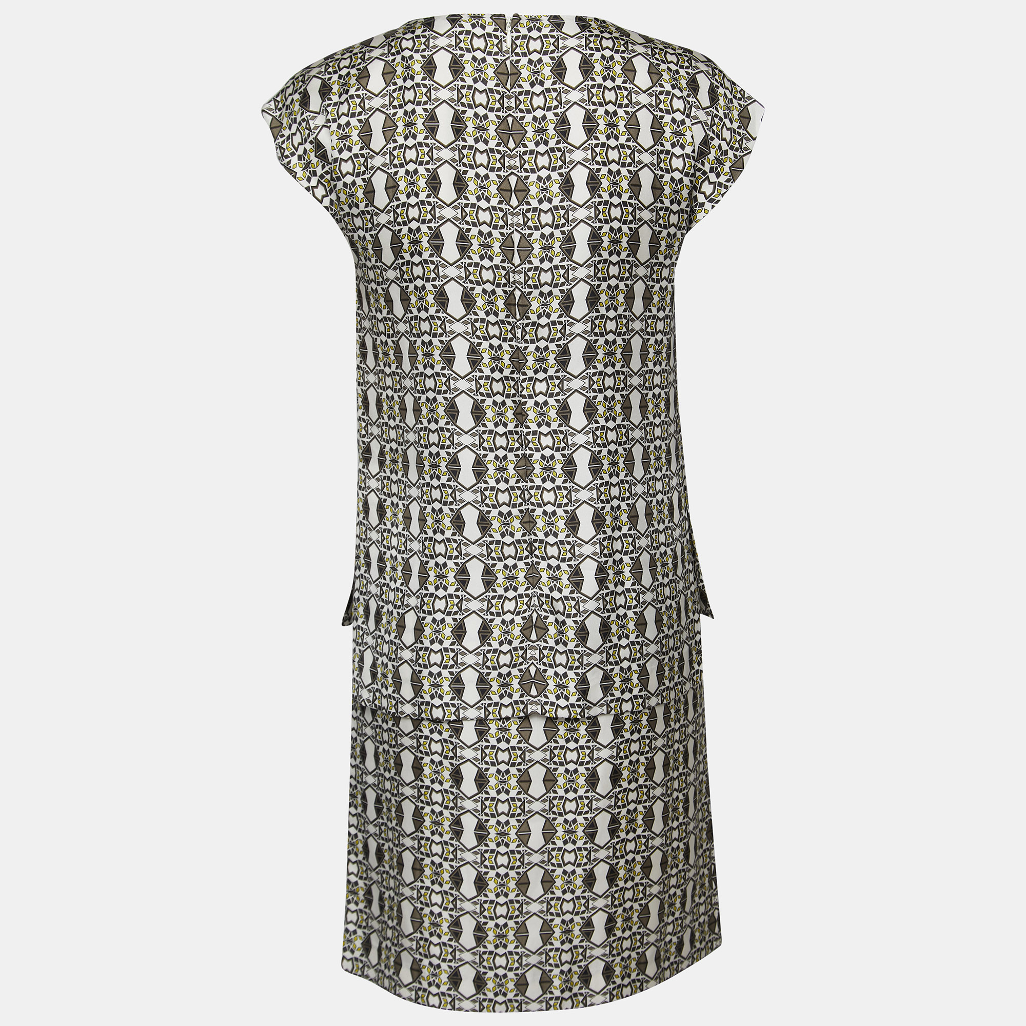 

Etro Multicolor Geometric Printed Silk Overlay Pleated Detail Midi Dress