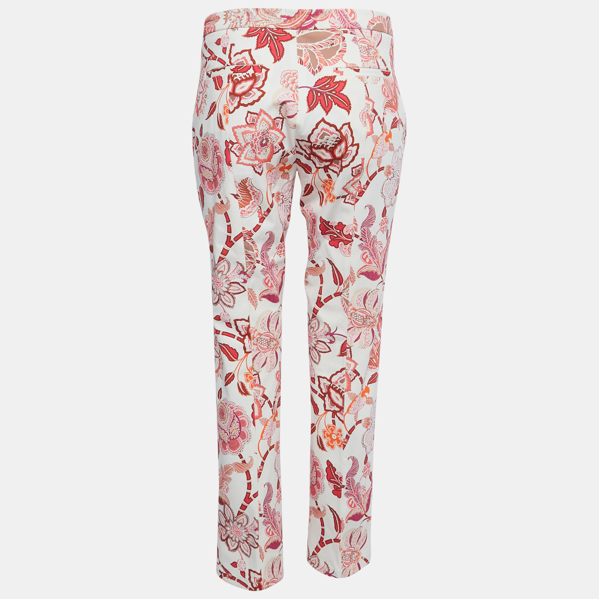 

Etro White/Pink Printed Cotton Straight Fit Trousers