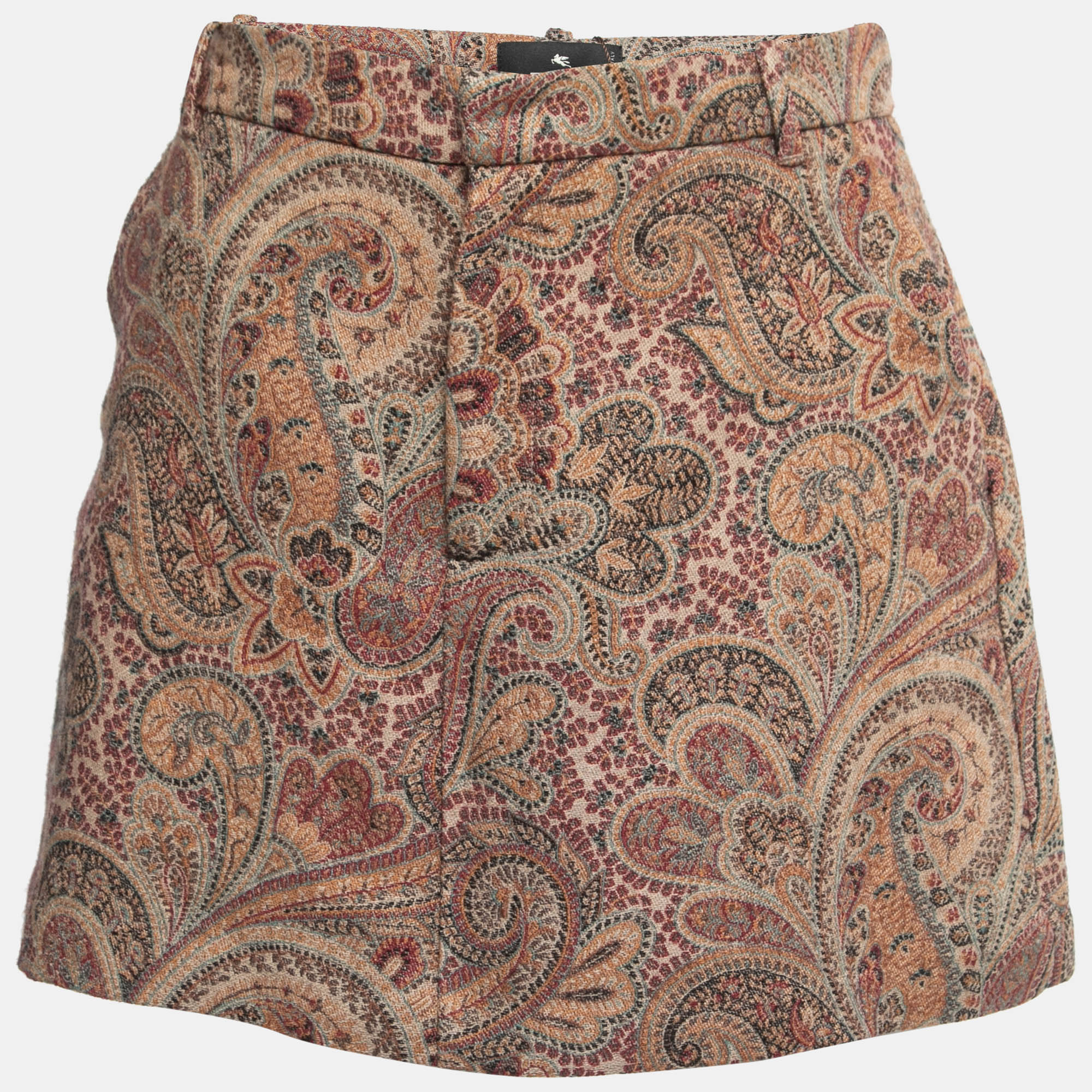 Pre-owned Etro Brown Paisley Patterned Wool Blend Mini Skirt M