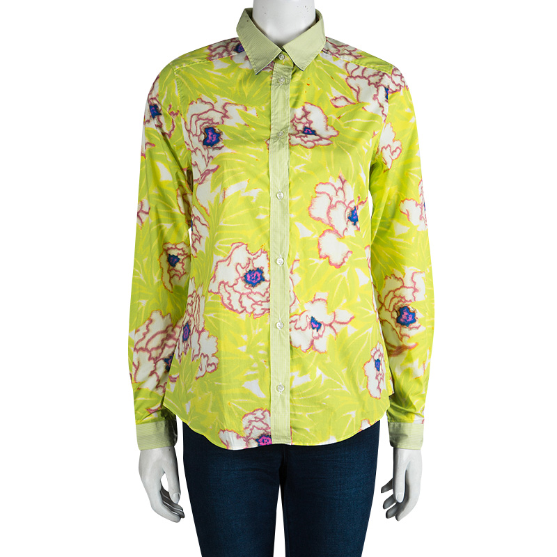 

Etro Lime Green Floral Printed Long Sleeve Button Front Shirt