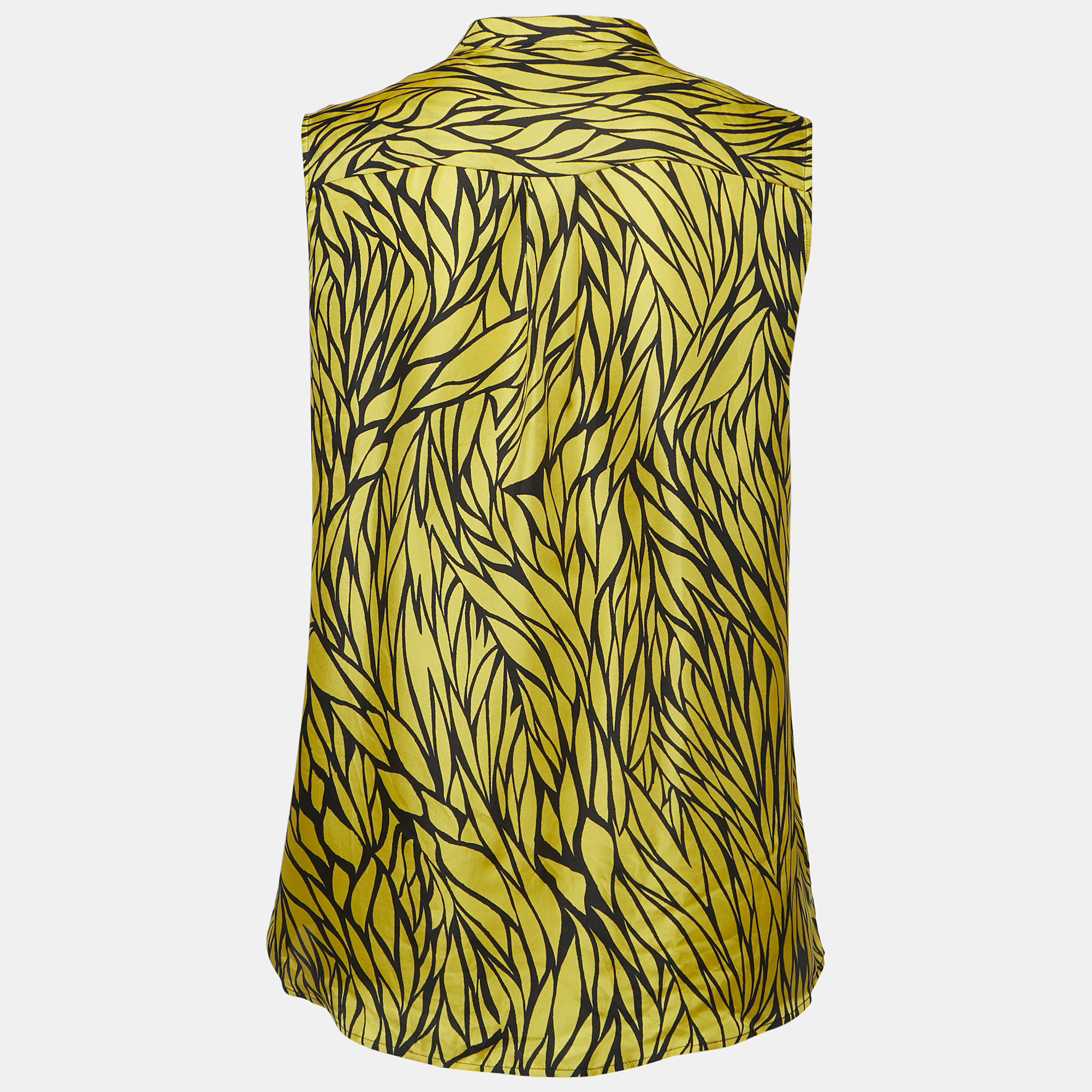 

Etro Yellow Leaf Printed Silk Sleeveless Top