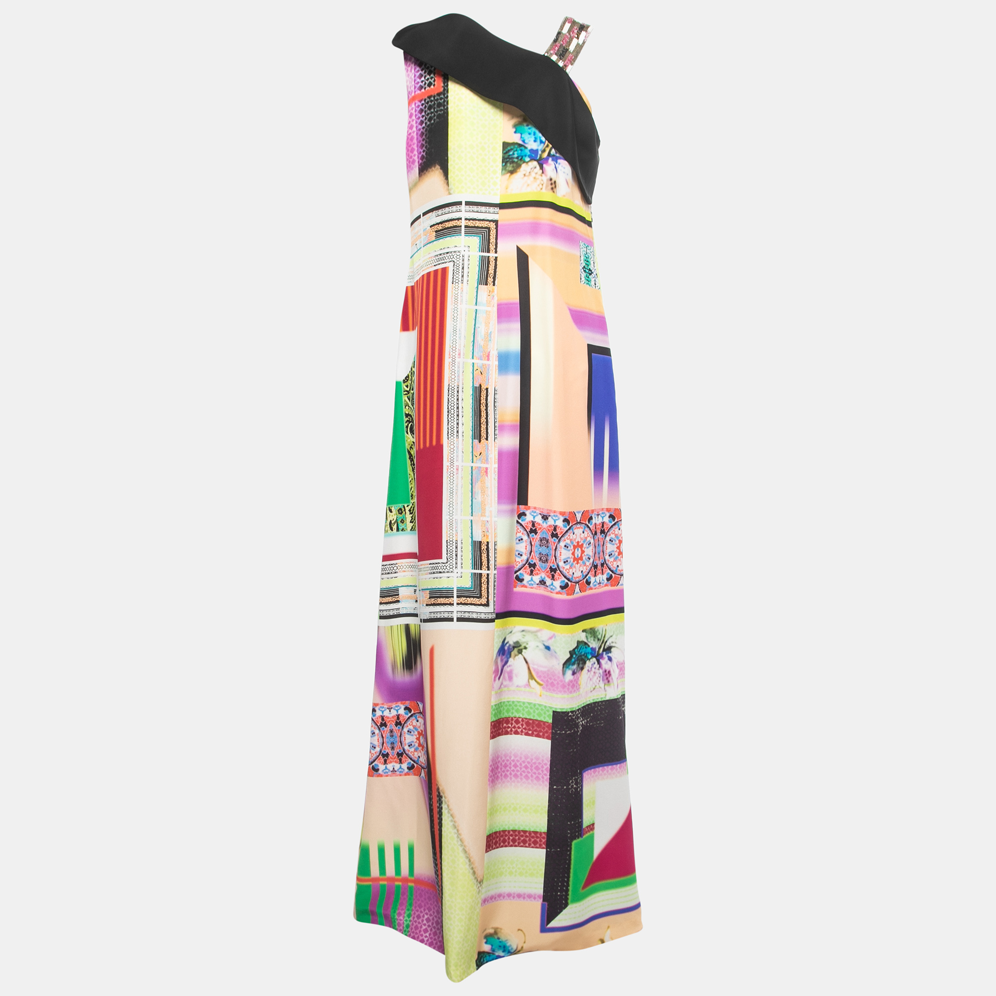 

Etro Multicolor Printed Silk Beaded Strap One Shoulder Maxi Dress