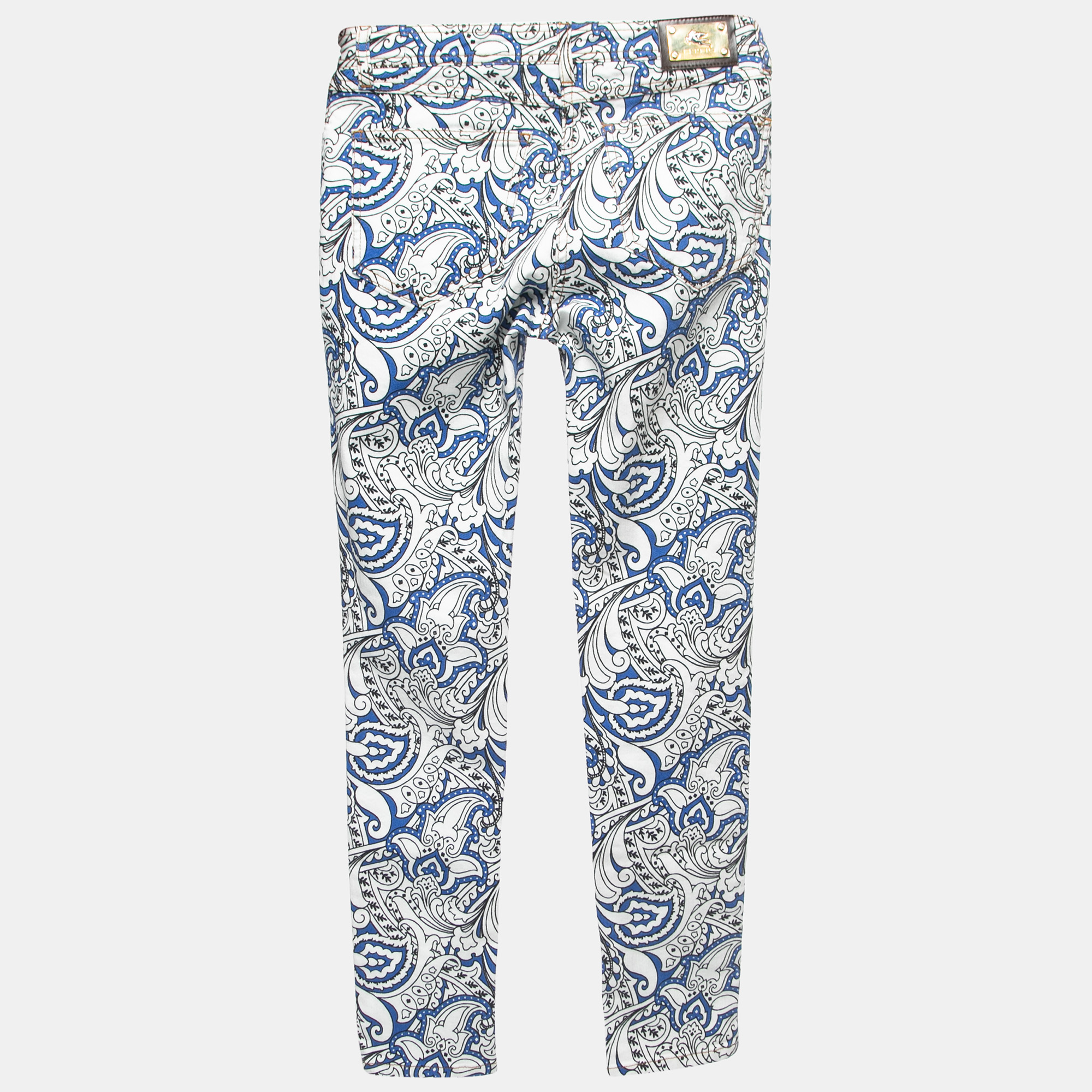 

Etro Blue Paisley Printed Denim Skinny Jeans  Waist 26