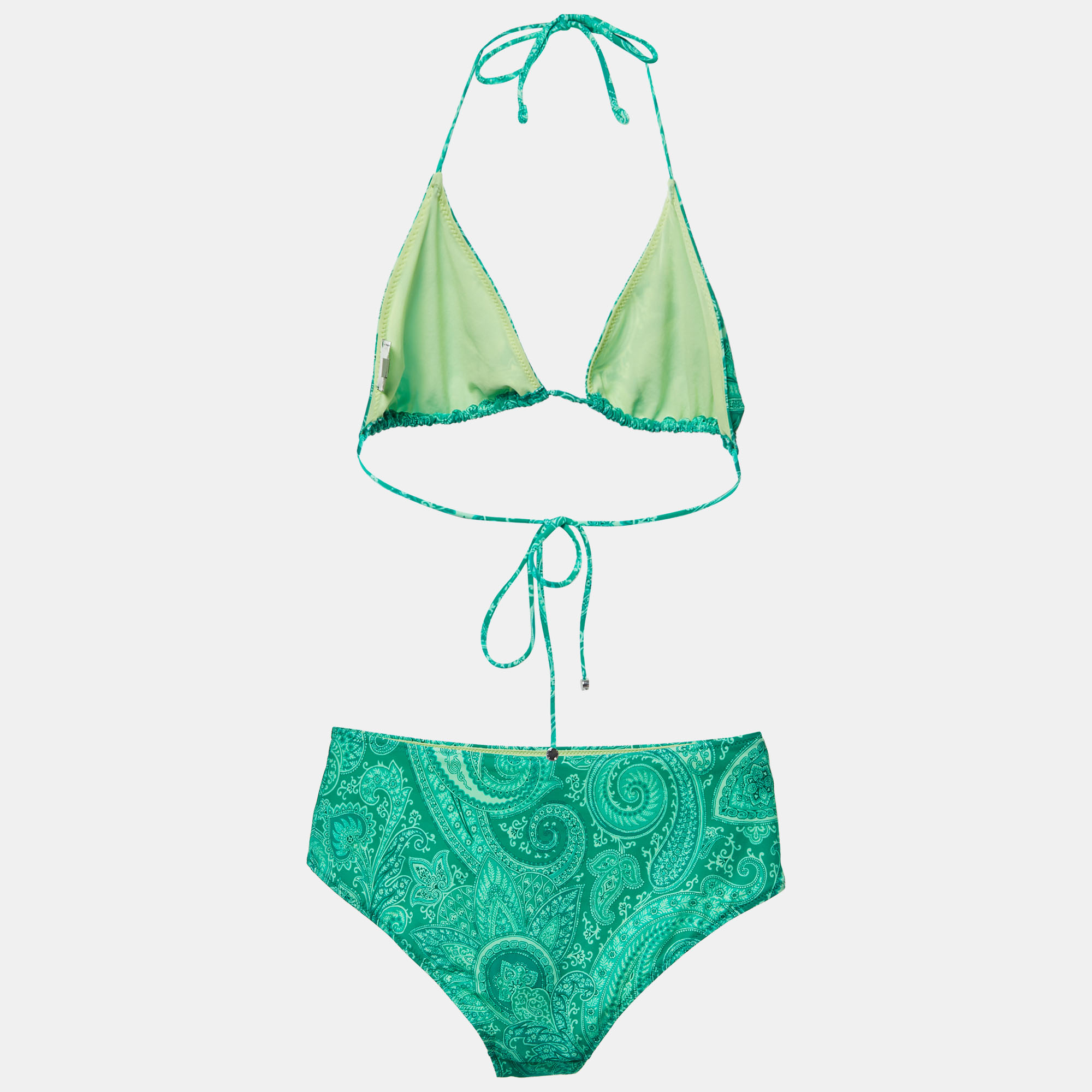 

Etro Green Paisley Print Nylon Bikini