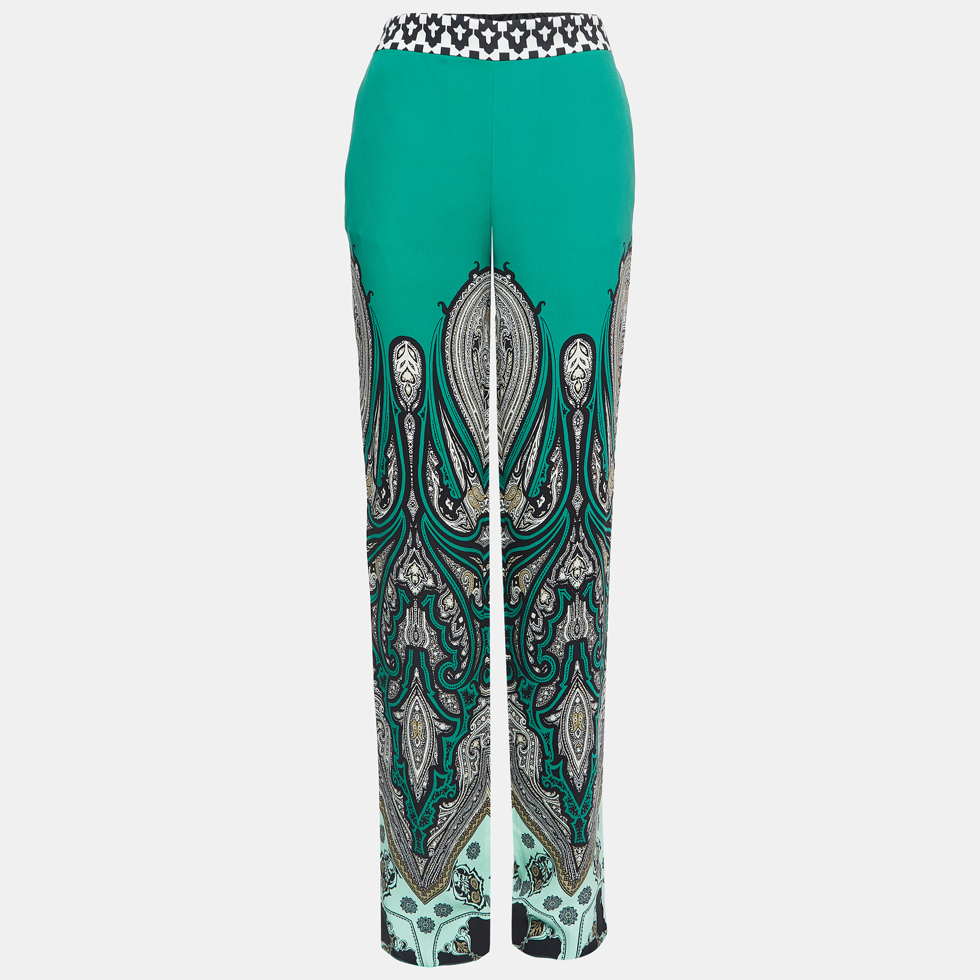 Pre-owned Etro Green Printed Silk Palazzo Pants S