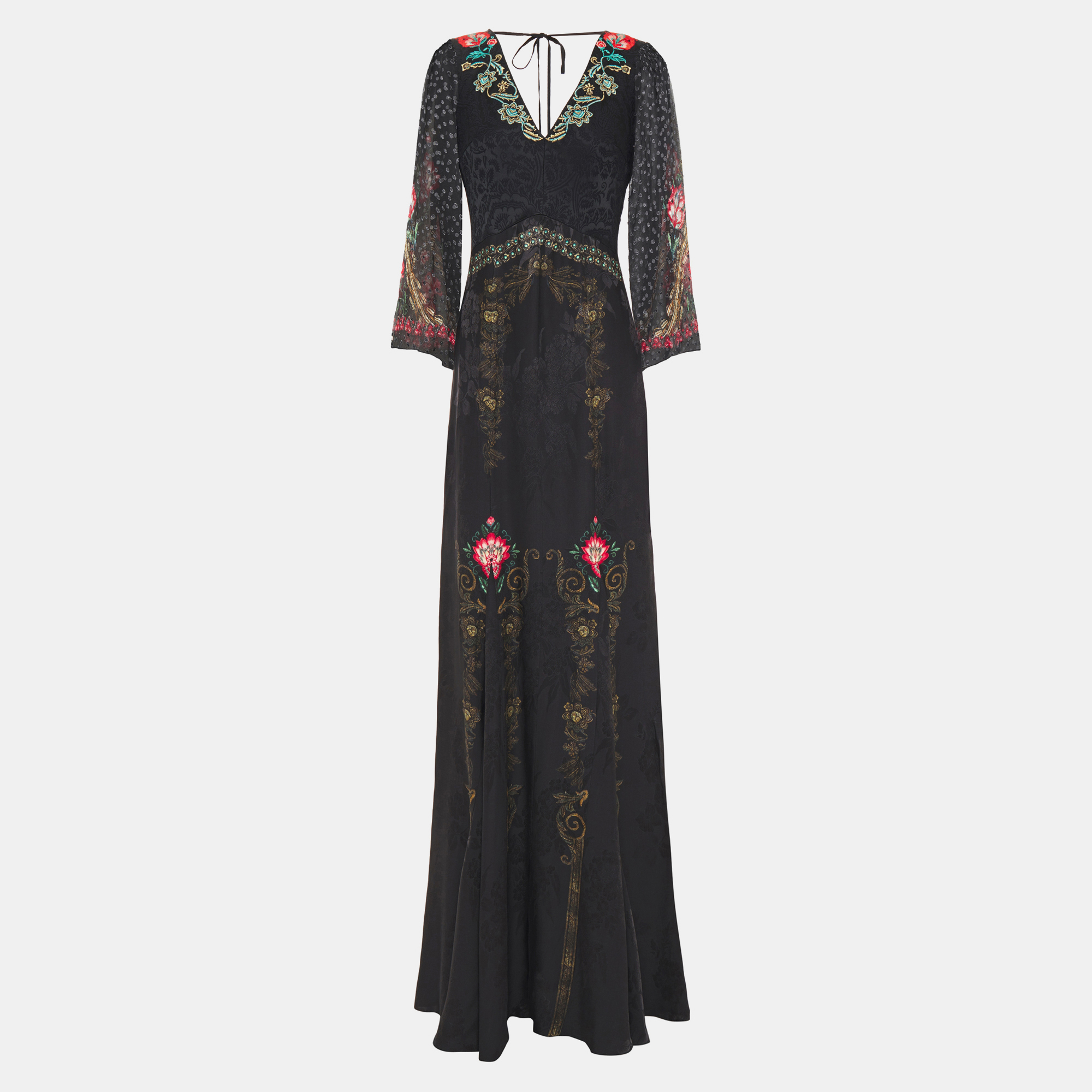 Pre-owned Etro Black Printed Silk Maxi Dress L (it 44)