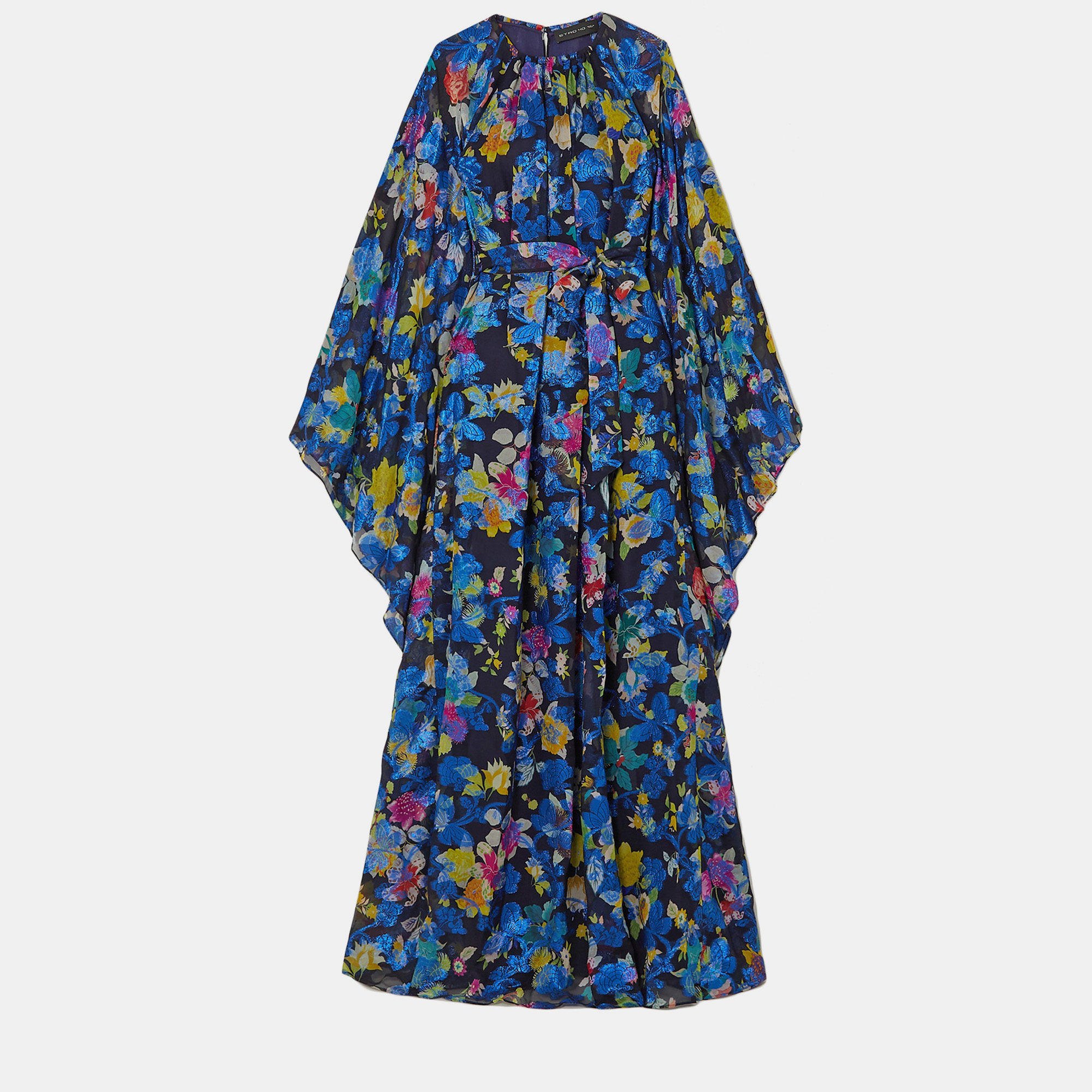 

Etro Midnight Blue Metallic Silk-Blend Maxi Dress  (IT 40