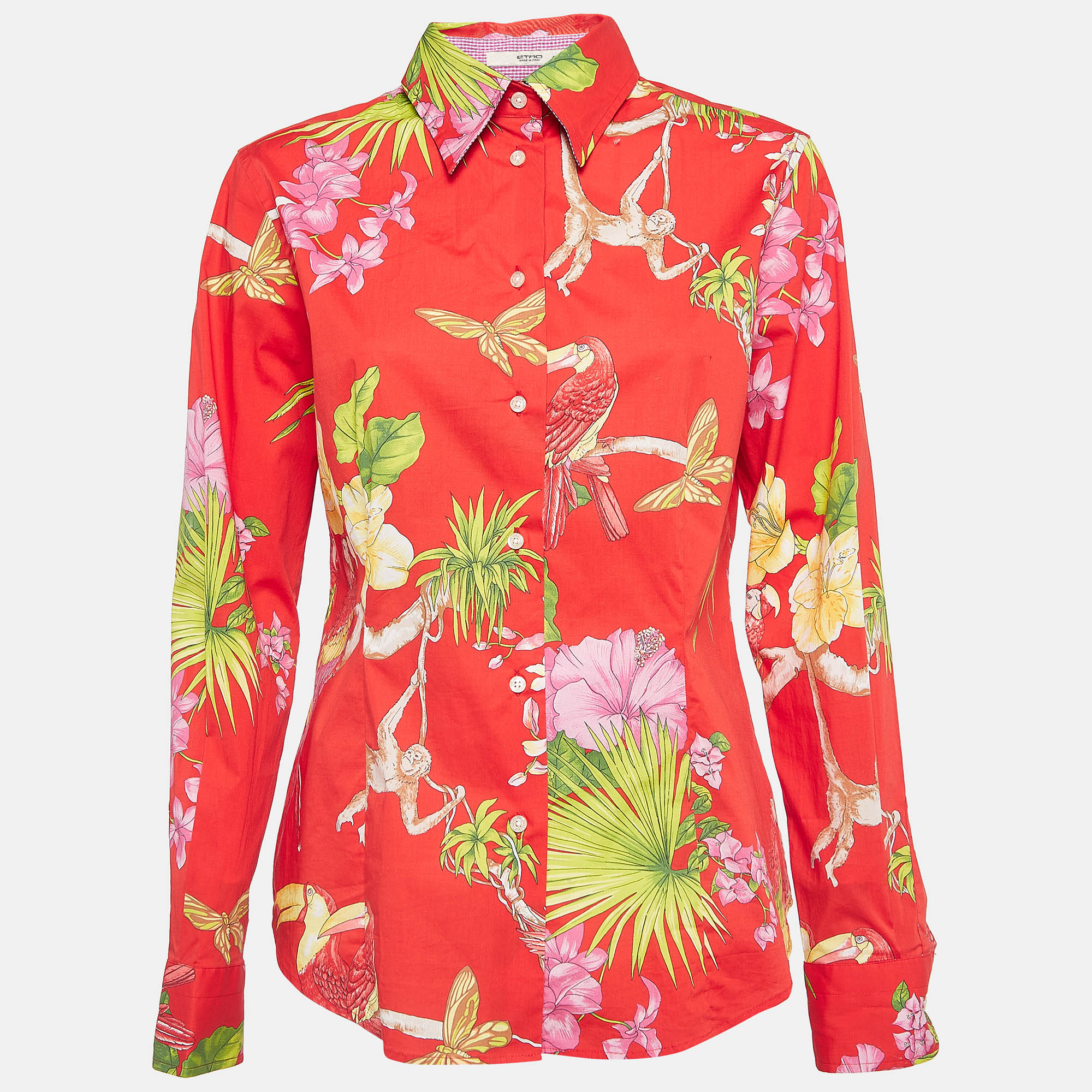 Pre-owned Etro Red Tropical Print Cotton Shirt L