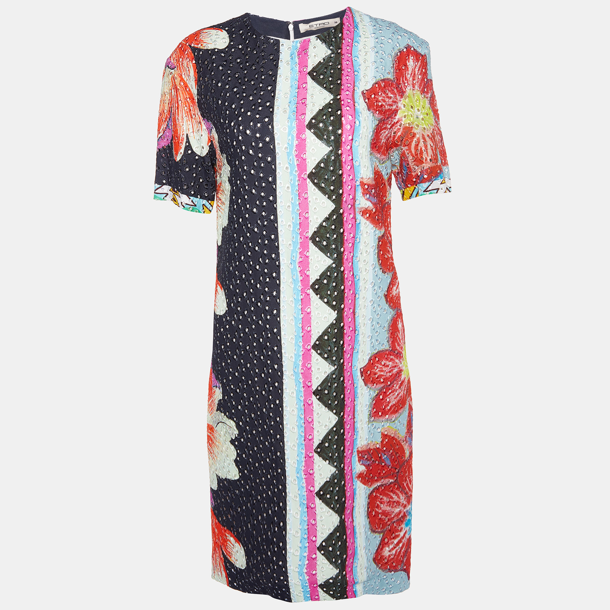 

Etro Multicolor Floral Print Embroidered Crepe Shift Dress