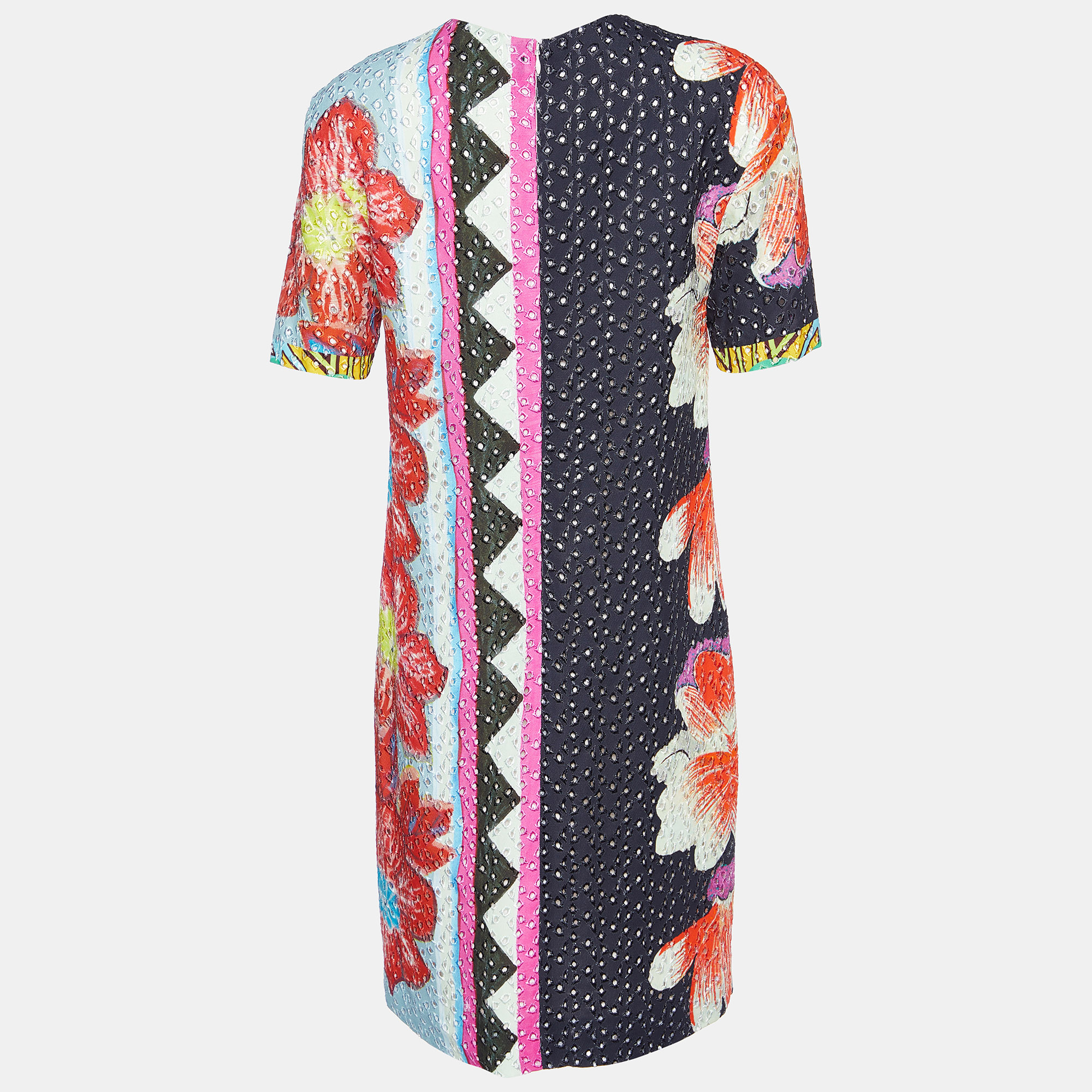 Etro Multicolor Floral Print Embroidered Crepe Shift Dress S 