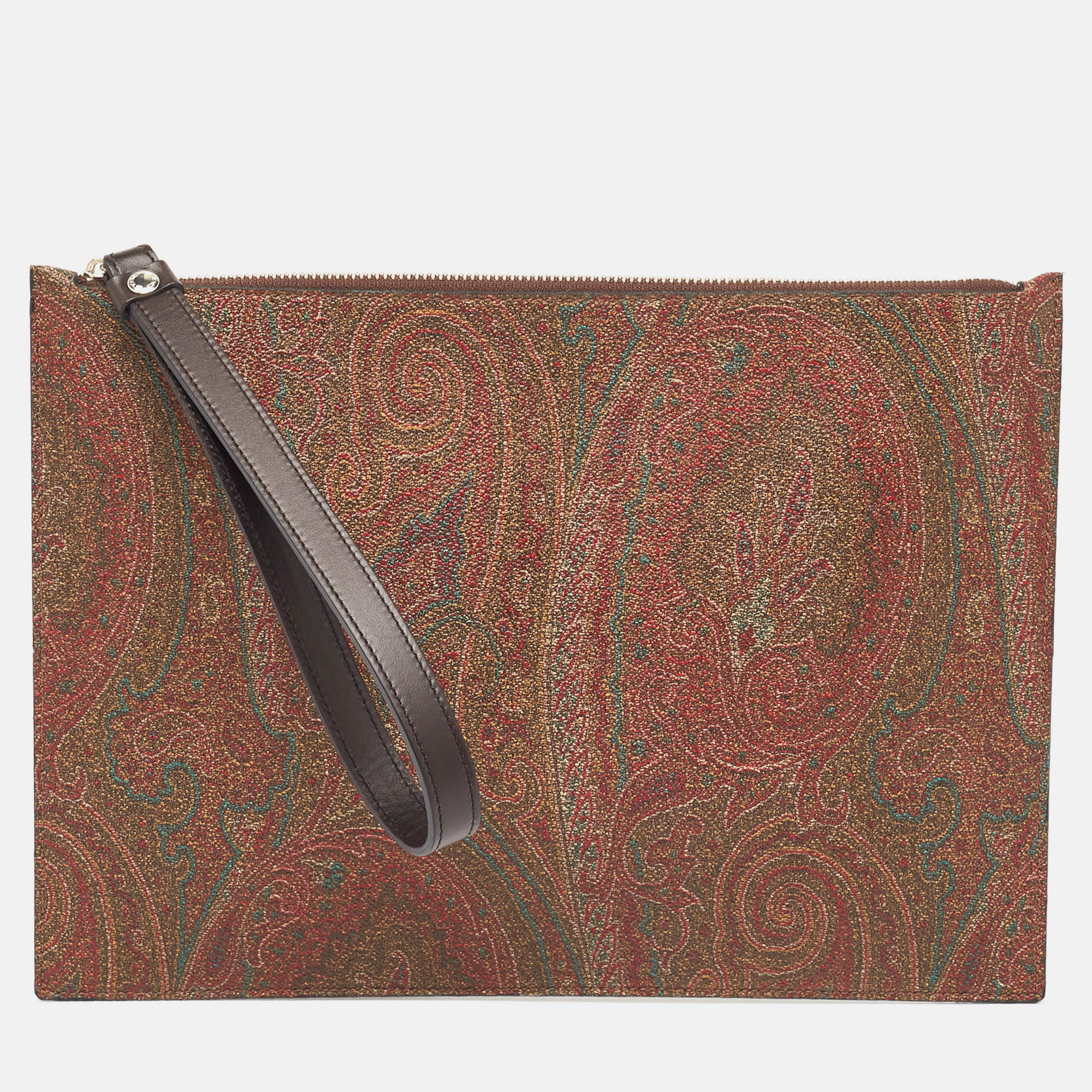 

Etro Multicolor Paisley Print Coated Canvas Wristlet Pouch, Brown