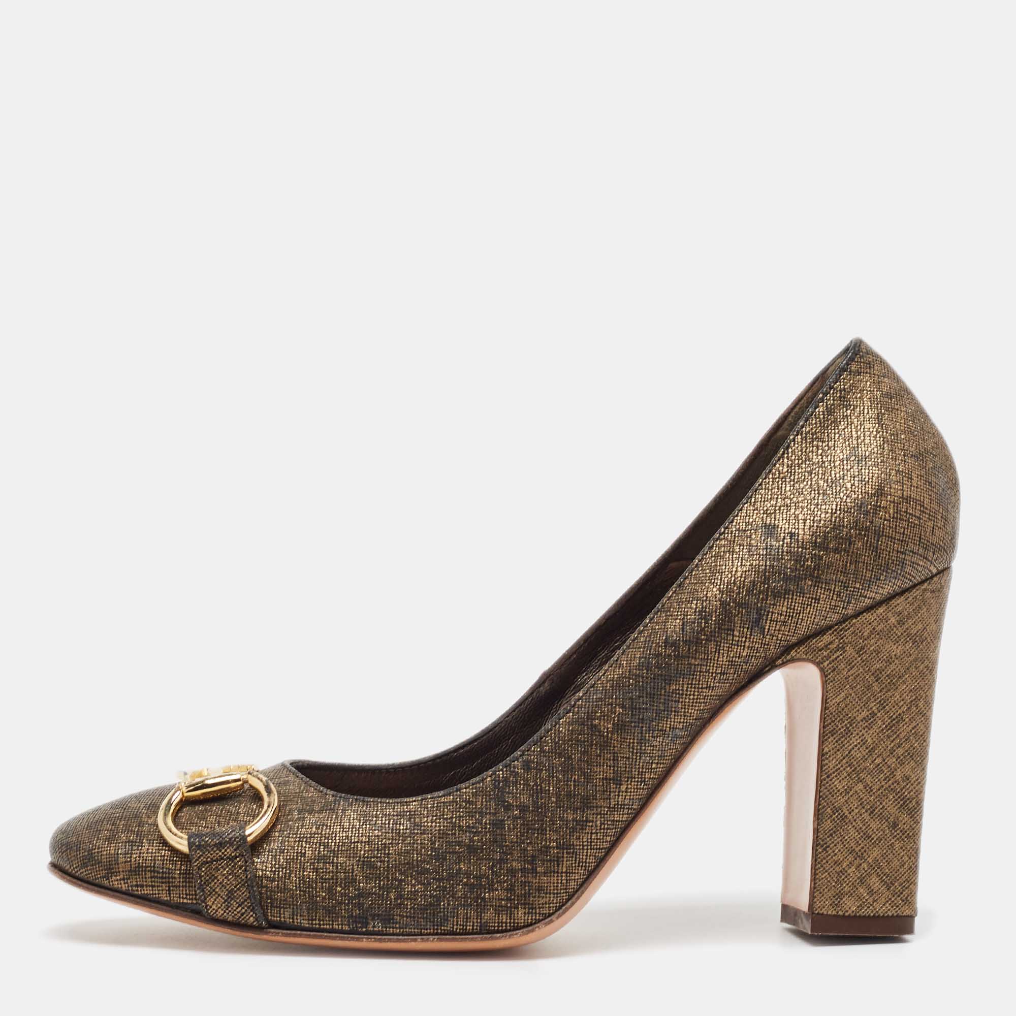 

Etro Gold/Black Textured Leather Pumps Size