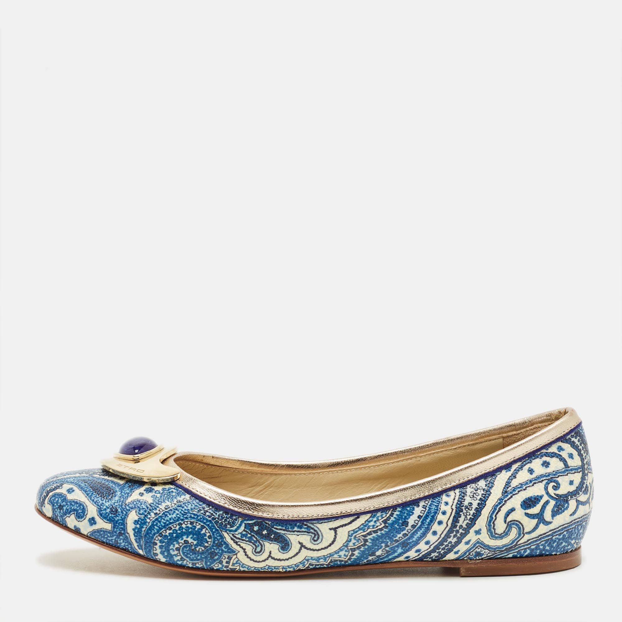 Pre-owned Etro Multicolor Paisley Coated Canvas And Leather Ballet Flats Size 36