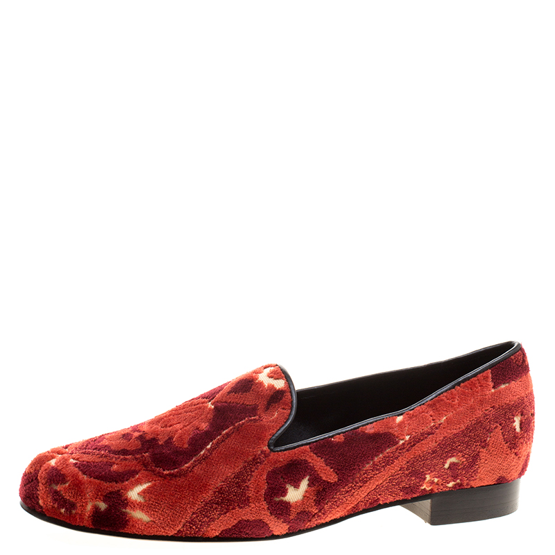 Pre Owned Etro Red Brocade Velvet Smoking Slippers Size 38