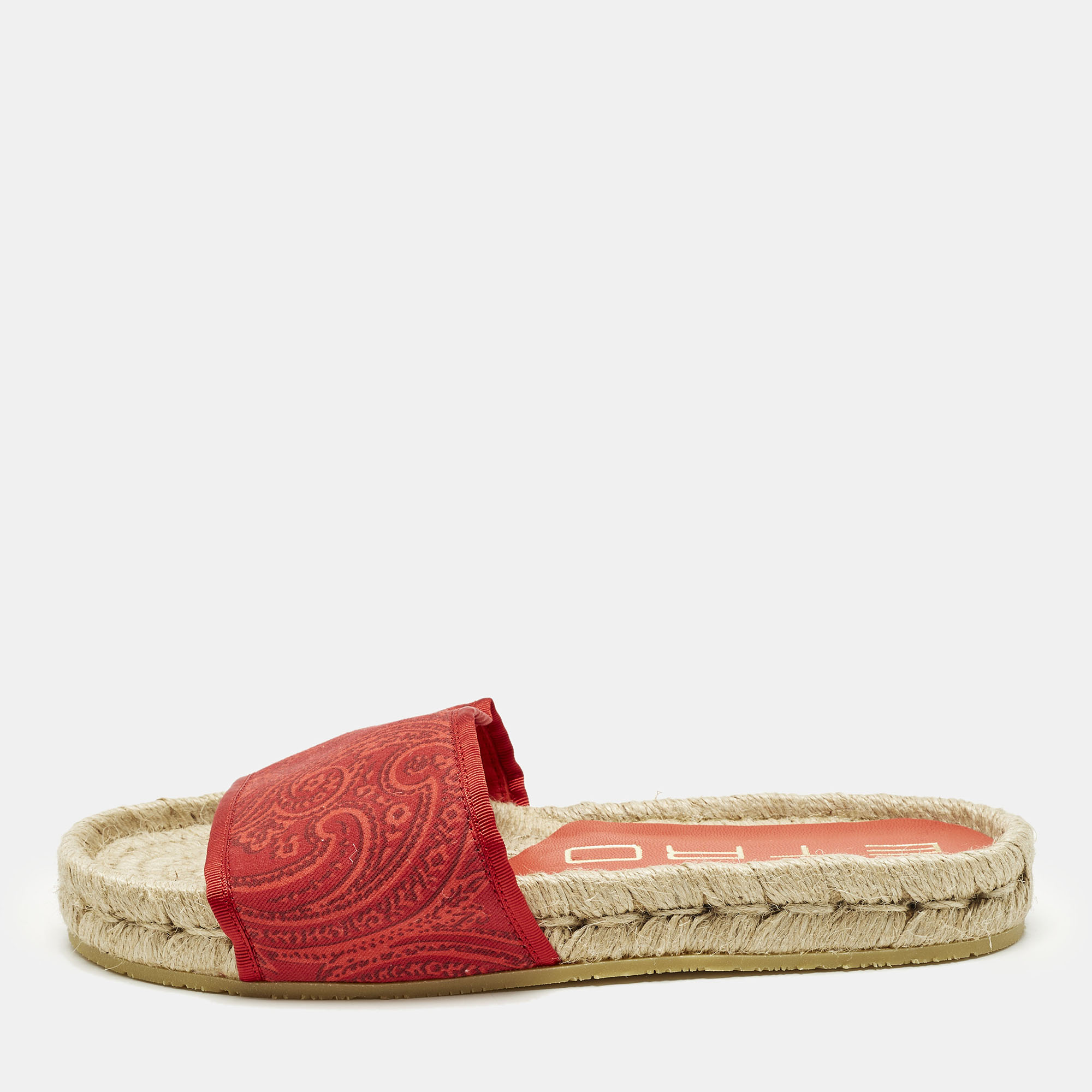 Pre-owned Etro Paisley Size 36 Red Canvas Espadrille Flats Slide