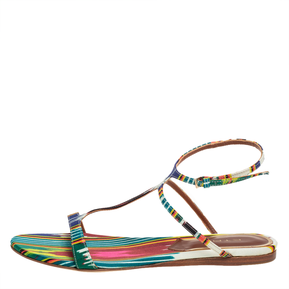 

Etro Multicolor Satin Flat T-Strap Flat Sandals Size