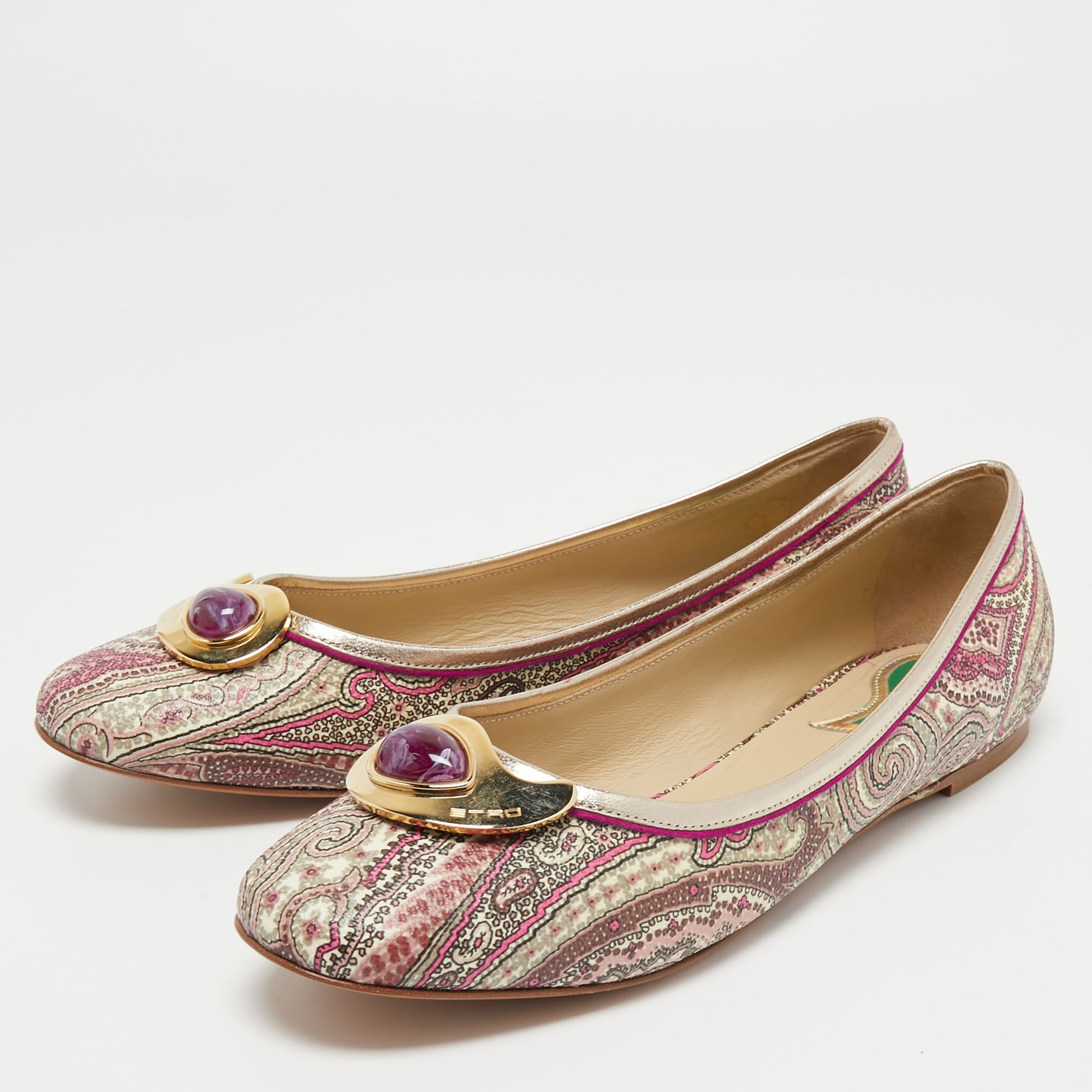 

Etro Multicolor Paisley Printed Coated Canvas Embellished Ballet Flats Size