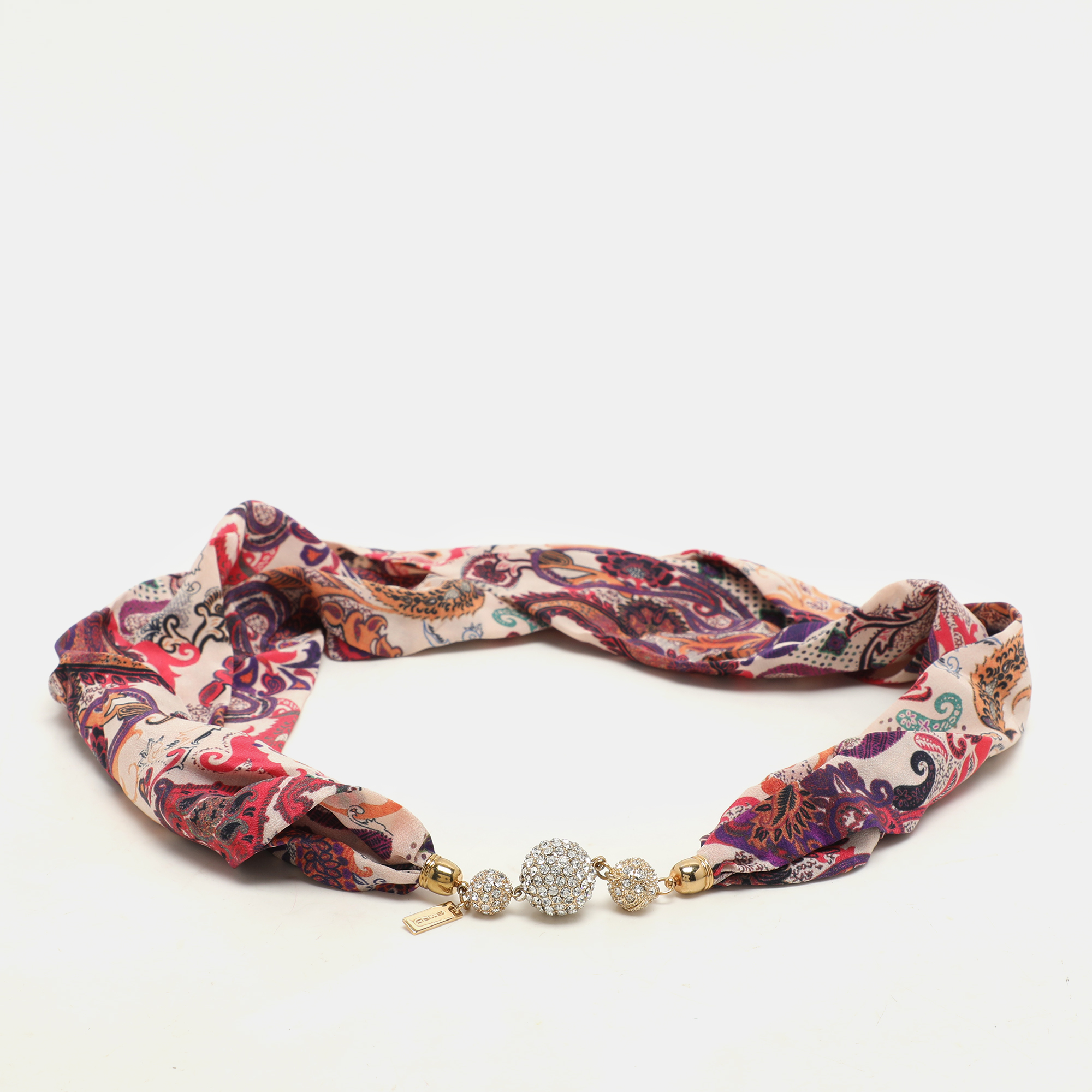 

Etro Multicolor Printed Silk Crystal Detail Neck Infinity Scarf