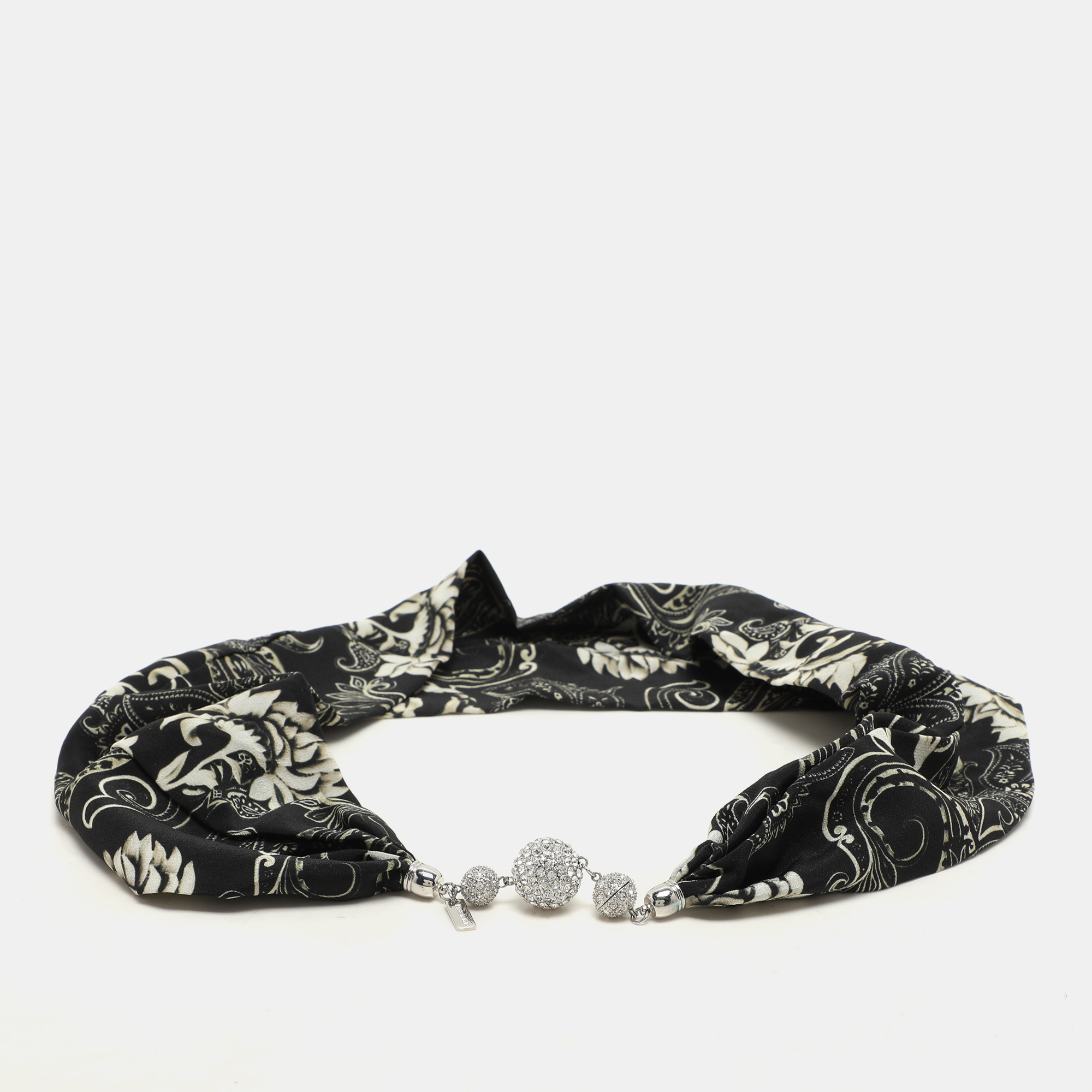 

Etro Black/White Printed Silk Crystal Detail Neck Infinity Scarf
