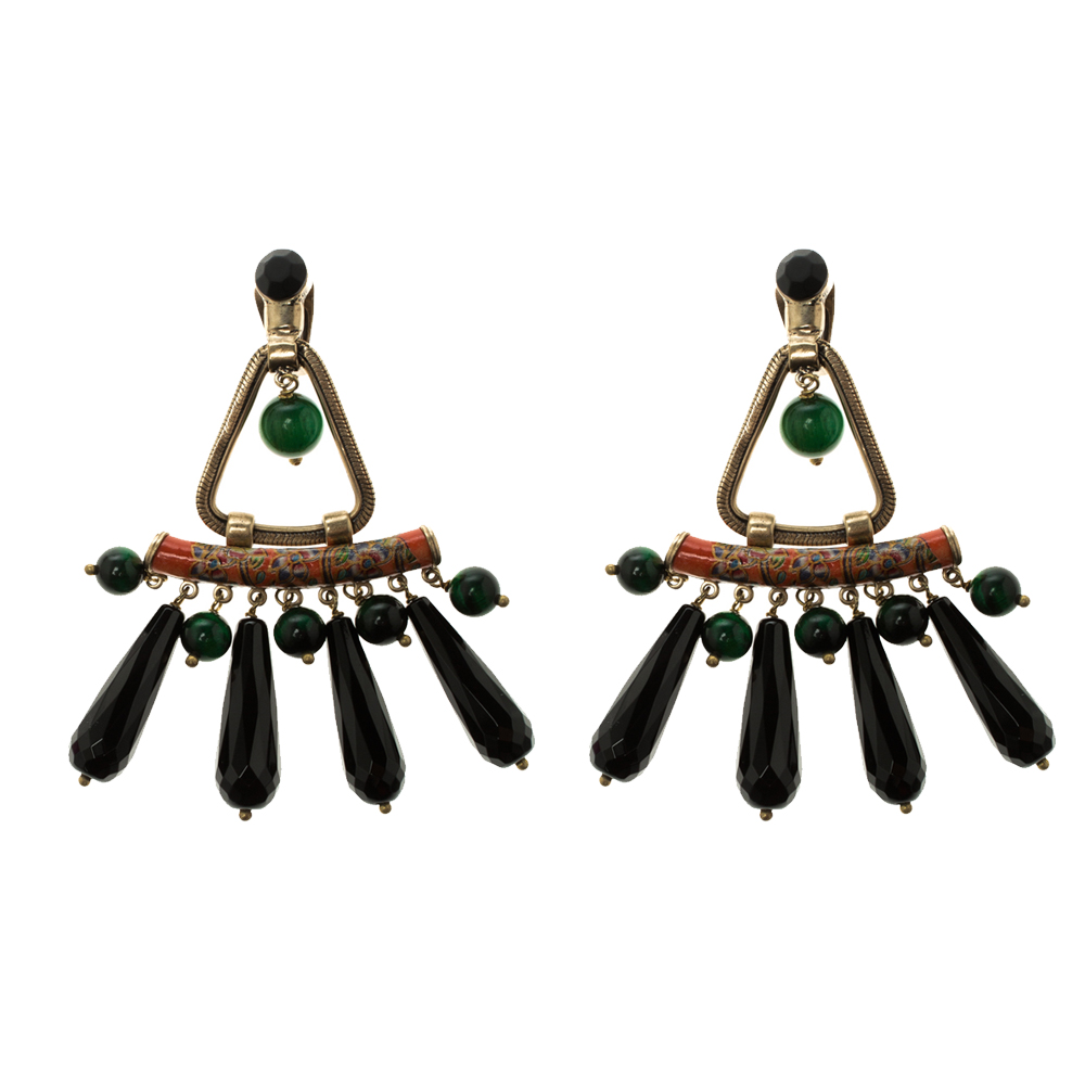 Pre Owned Etro Multi color Pendant Drop Gold Tone Long Clip-on Earrings
