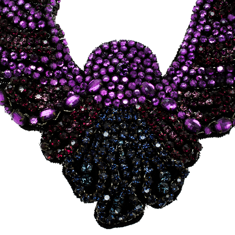 

Etro Crystal Studded Bib Black Fabric Necklace, Purple