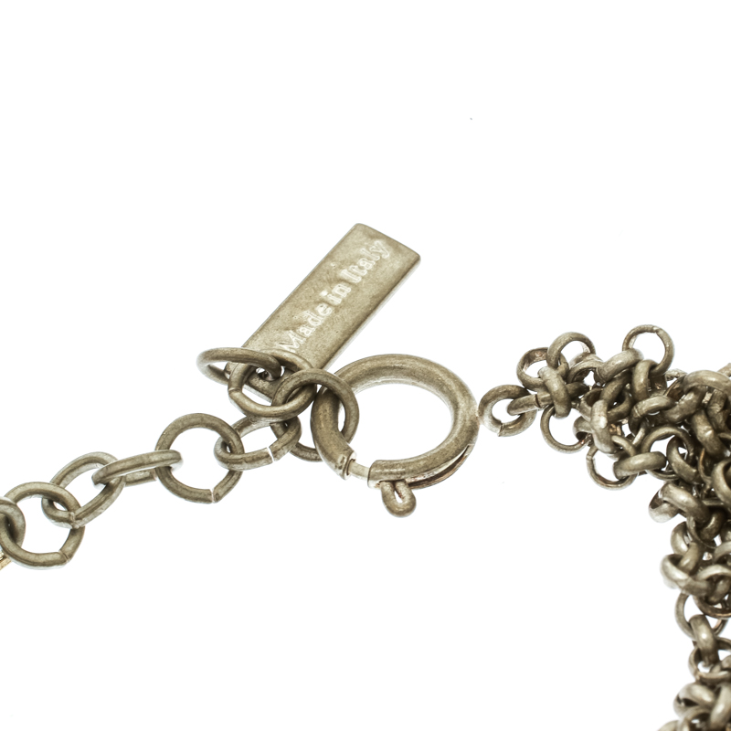 Pre-owned Etro Textured Charm Silver Tone Chain Link Bracelet