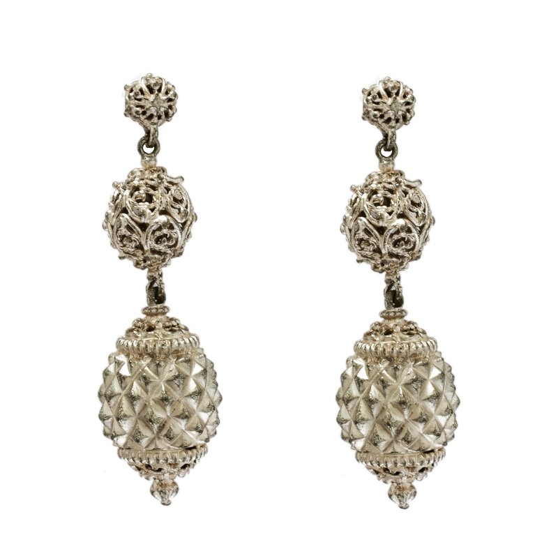 Pre Owned Etro Open-work Textured Gold Tone Dangle Earrings