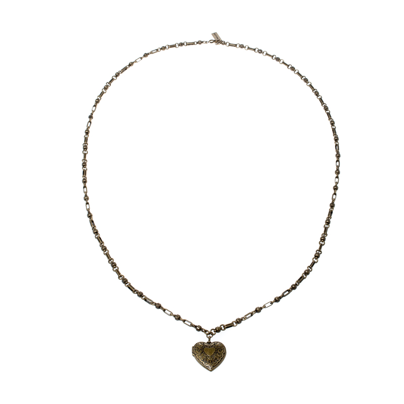 

Etro Textured Heart Locket Gold Tone Long Necklace