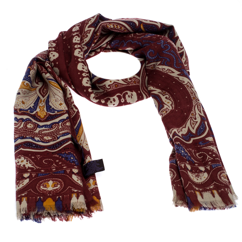 

Etro Multicolor Paisley Printed Wool and Silk Blend Scarf