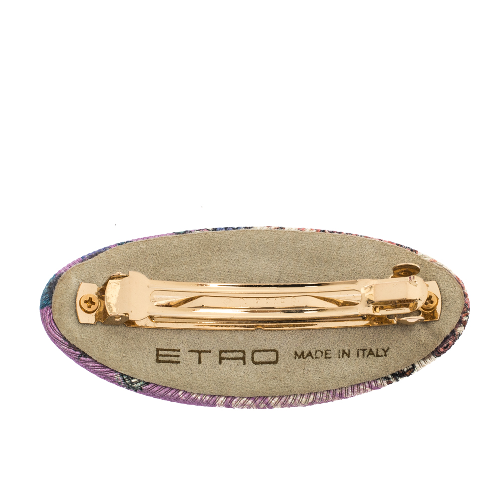 

Etro Paisley Print Silk Barette Hair Clip, Purple