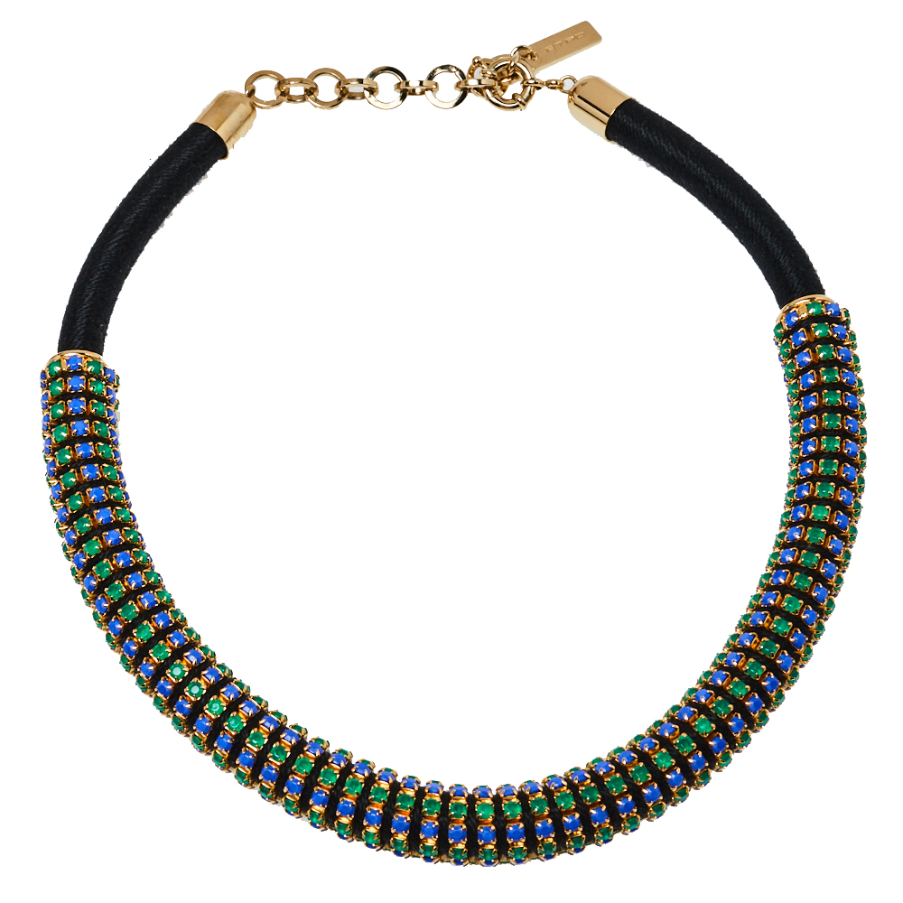 Pre-owned Etro Green & Blue Crystal Studded Choker Necklace In Multicolor