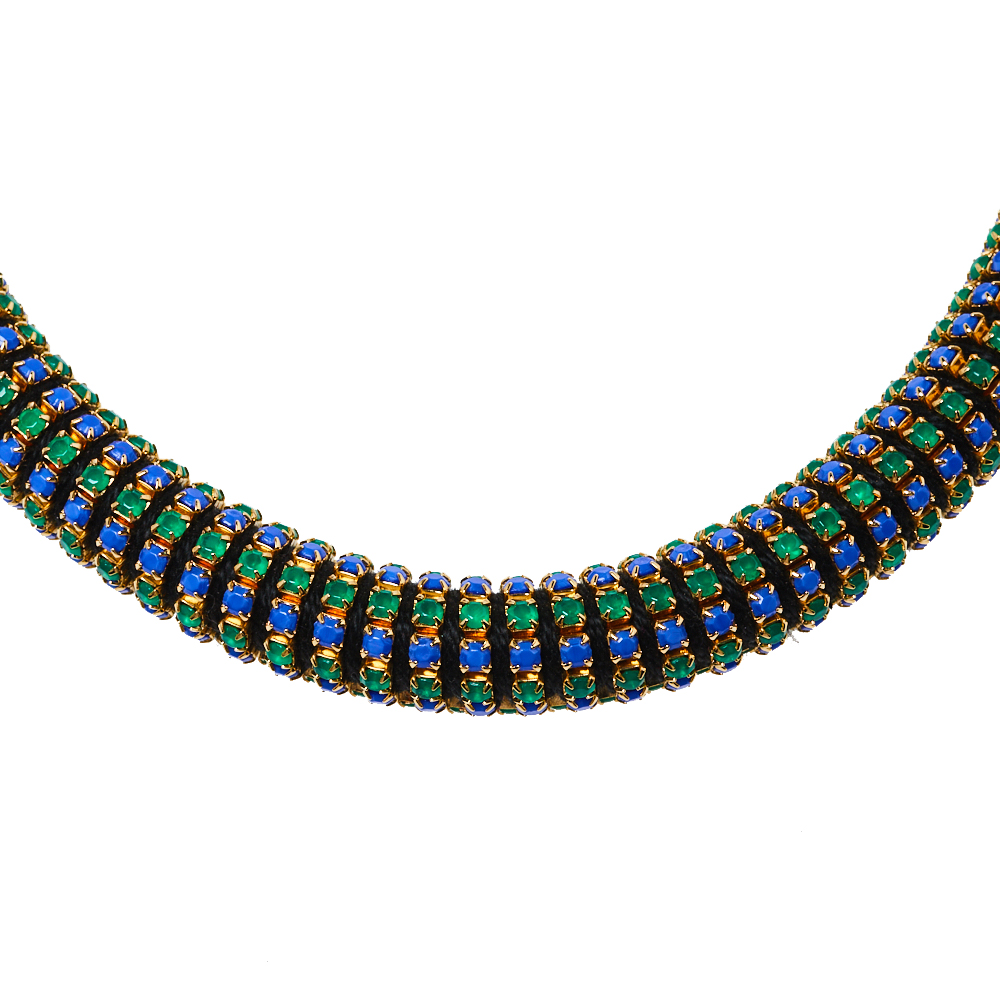 

Etro Green & Blue Crystal Studded Choker Necklace, Multicolor