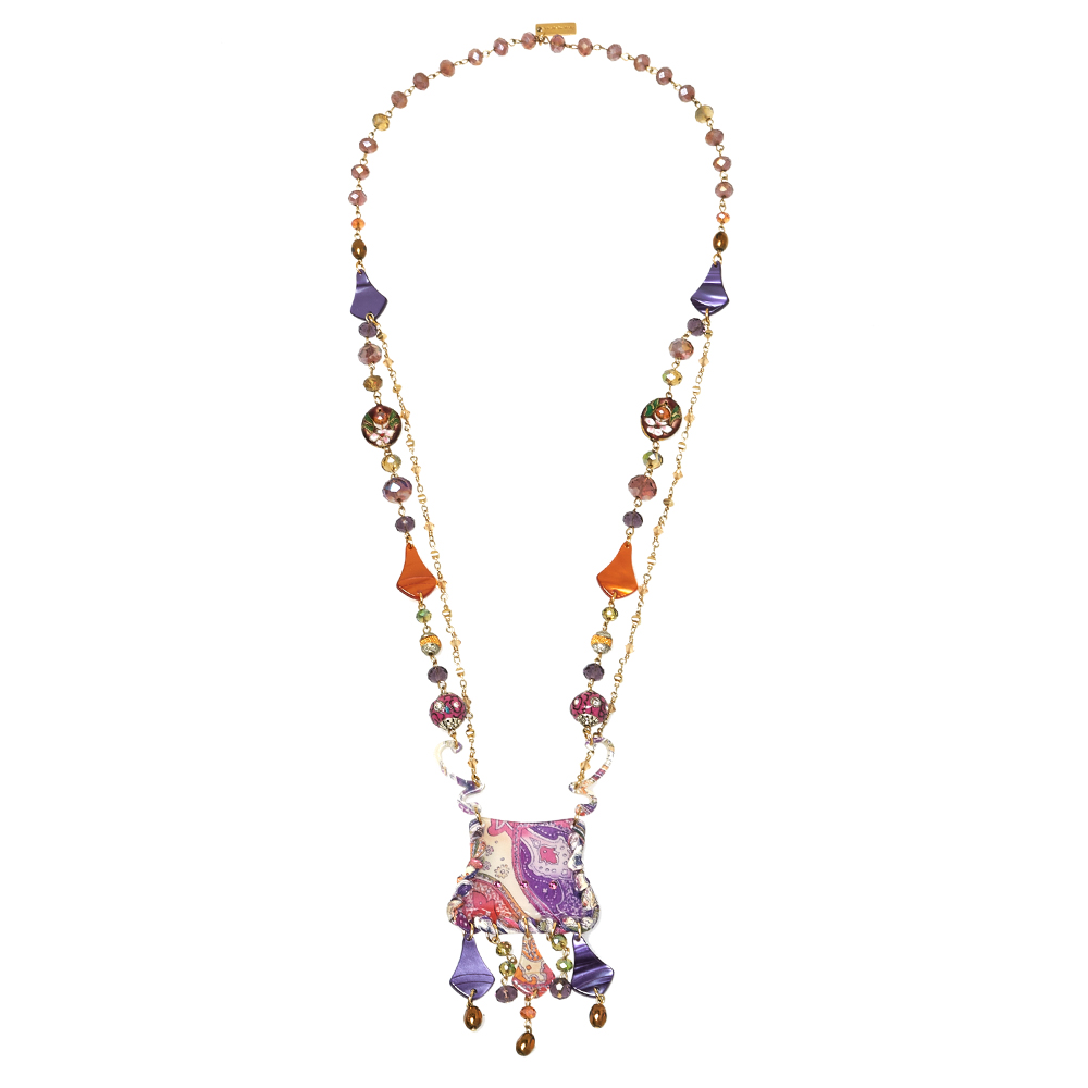 

Etro Multicolor Beaded Paisley Print Pendant Necklace