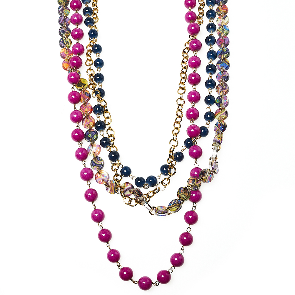 

Etro Purple & Blue Beaded Multi Layered Chain Necklace
