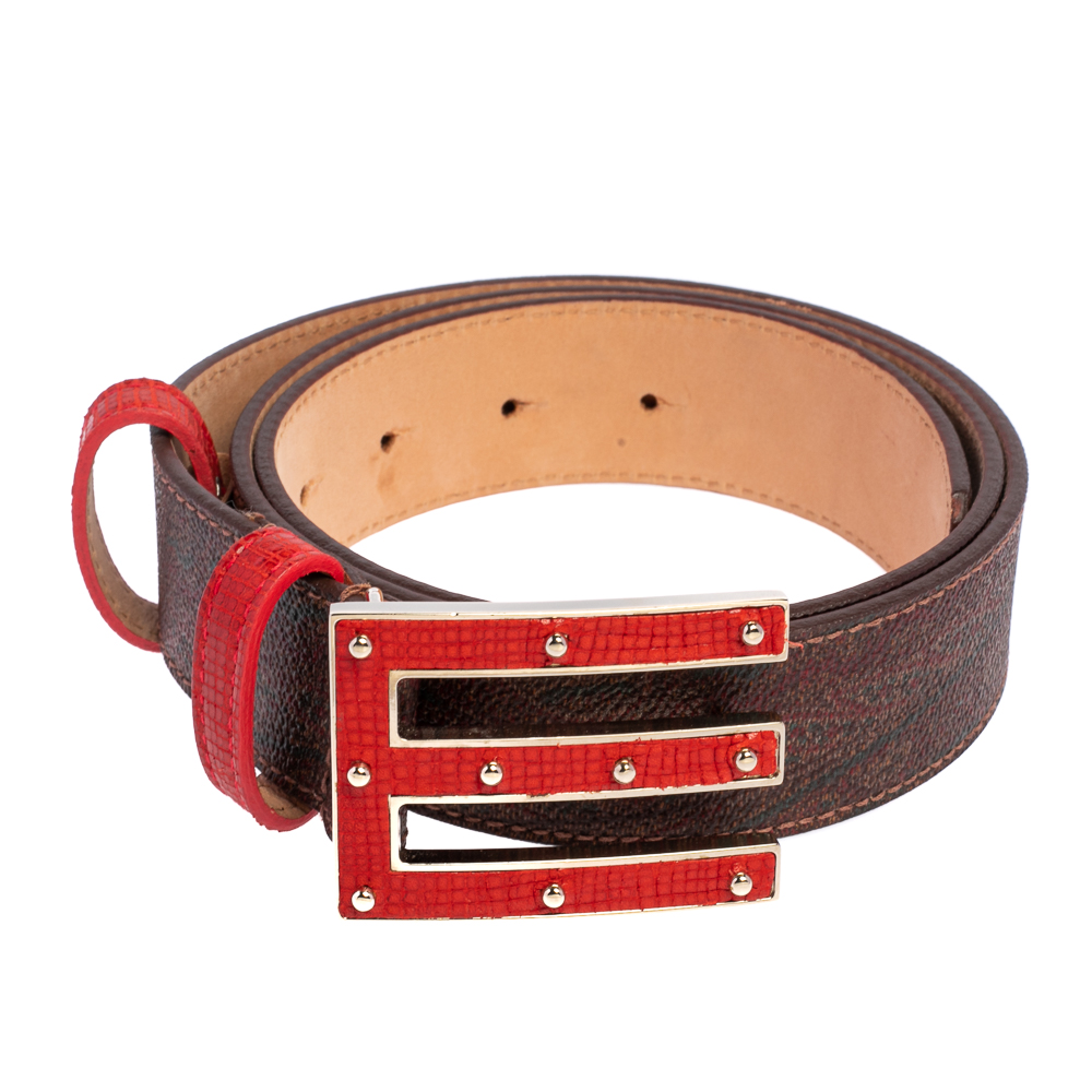 

Etro Brown Paisley Printed Coated Canvas Buckle Belt