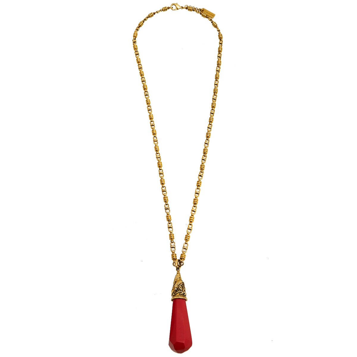 

Etro Red Composite Gold Tone Metal Pendant Necklace