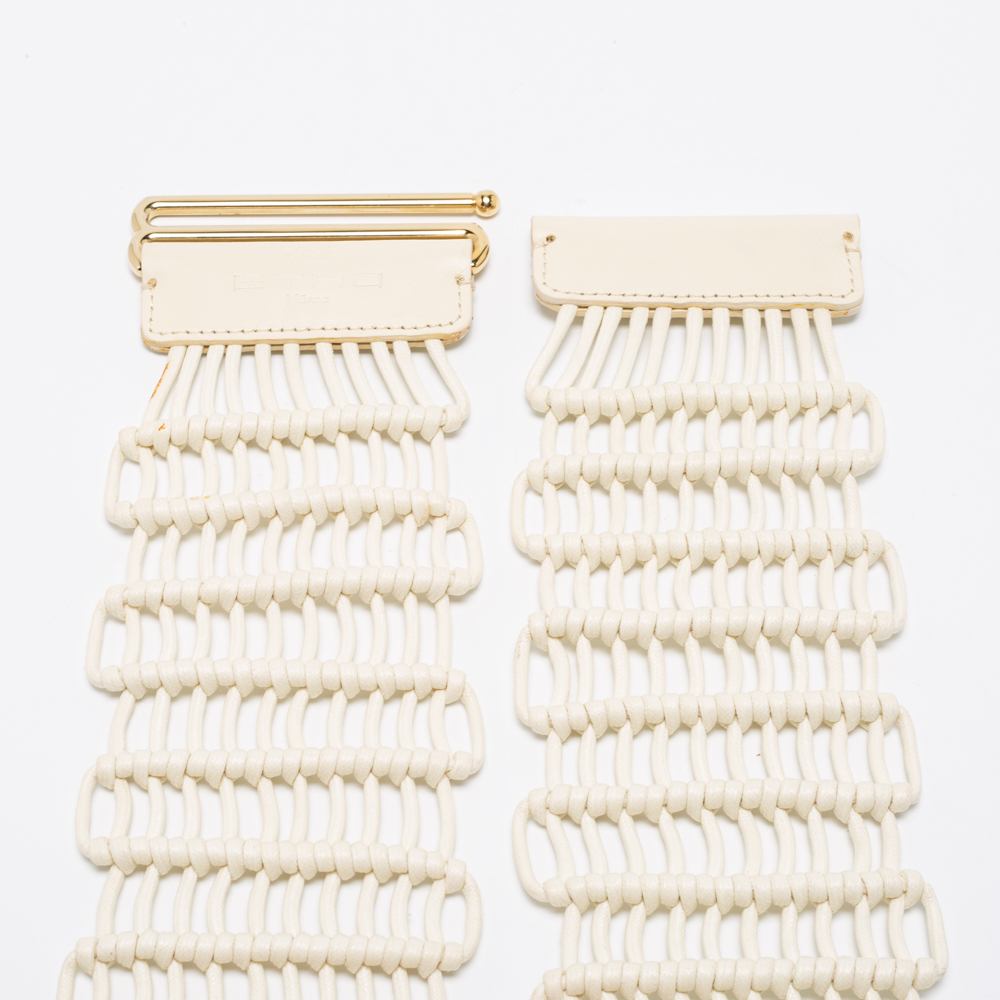 

Etro White Leather And Woven Rope Waist Belt