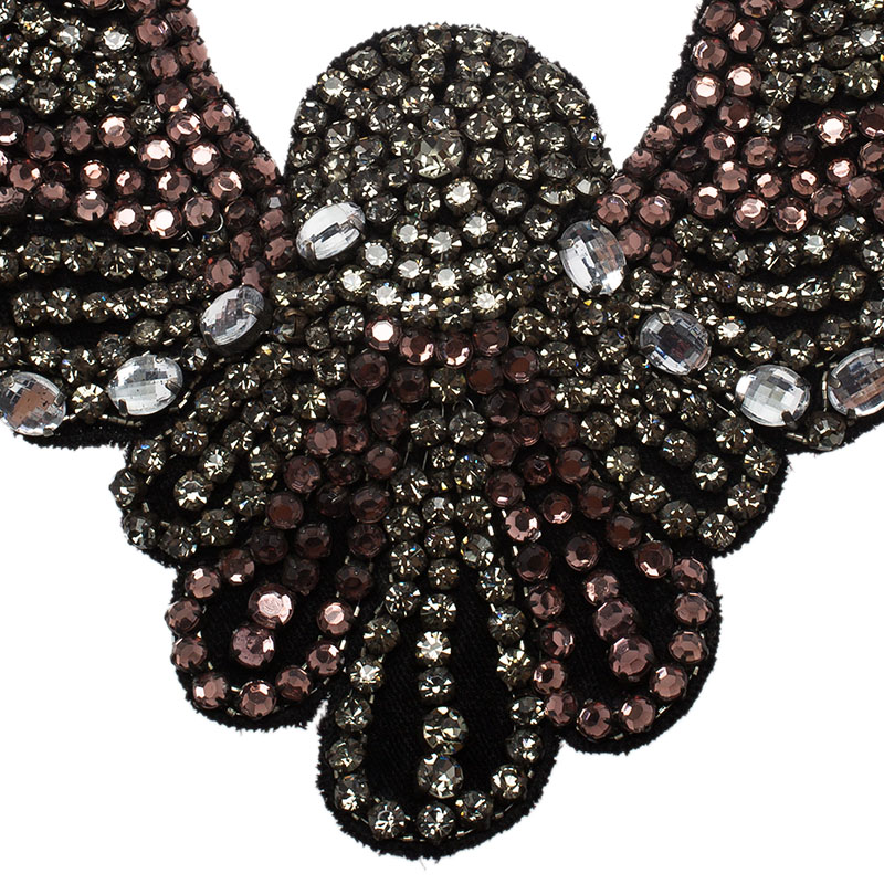 

Etro Crystal Studded Bib Black Fabric Necklace