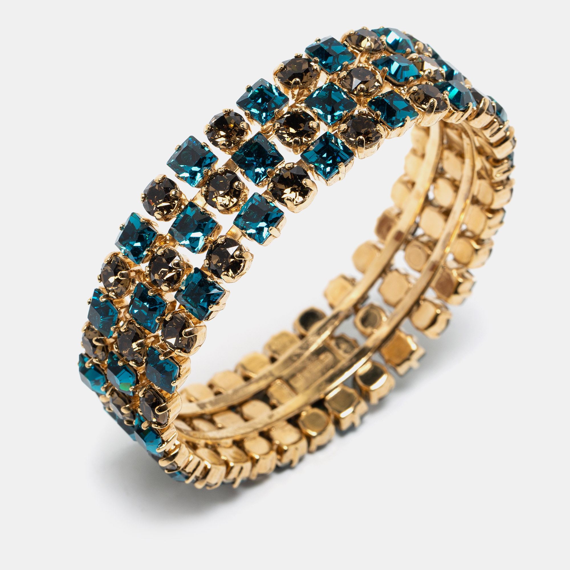 

Etro Bi-color Crystal Gold Tone Wide Bangle Bracelet